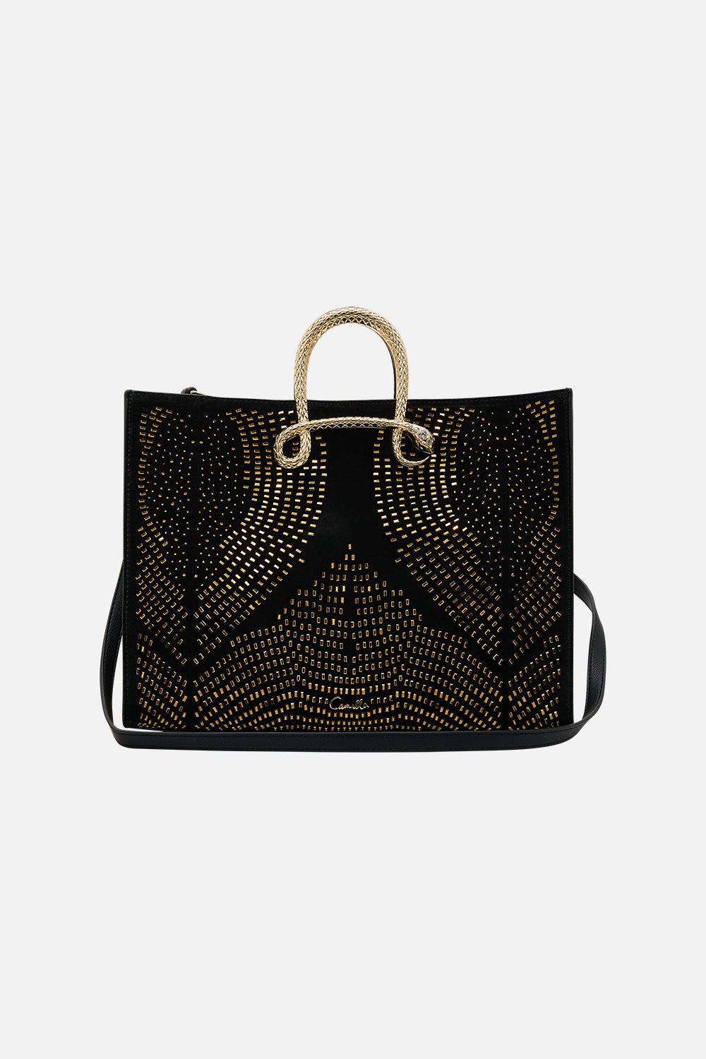CAMILLA east west tote with snake in Solid Black print