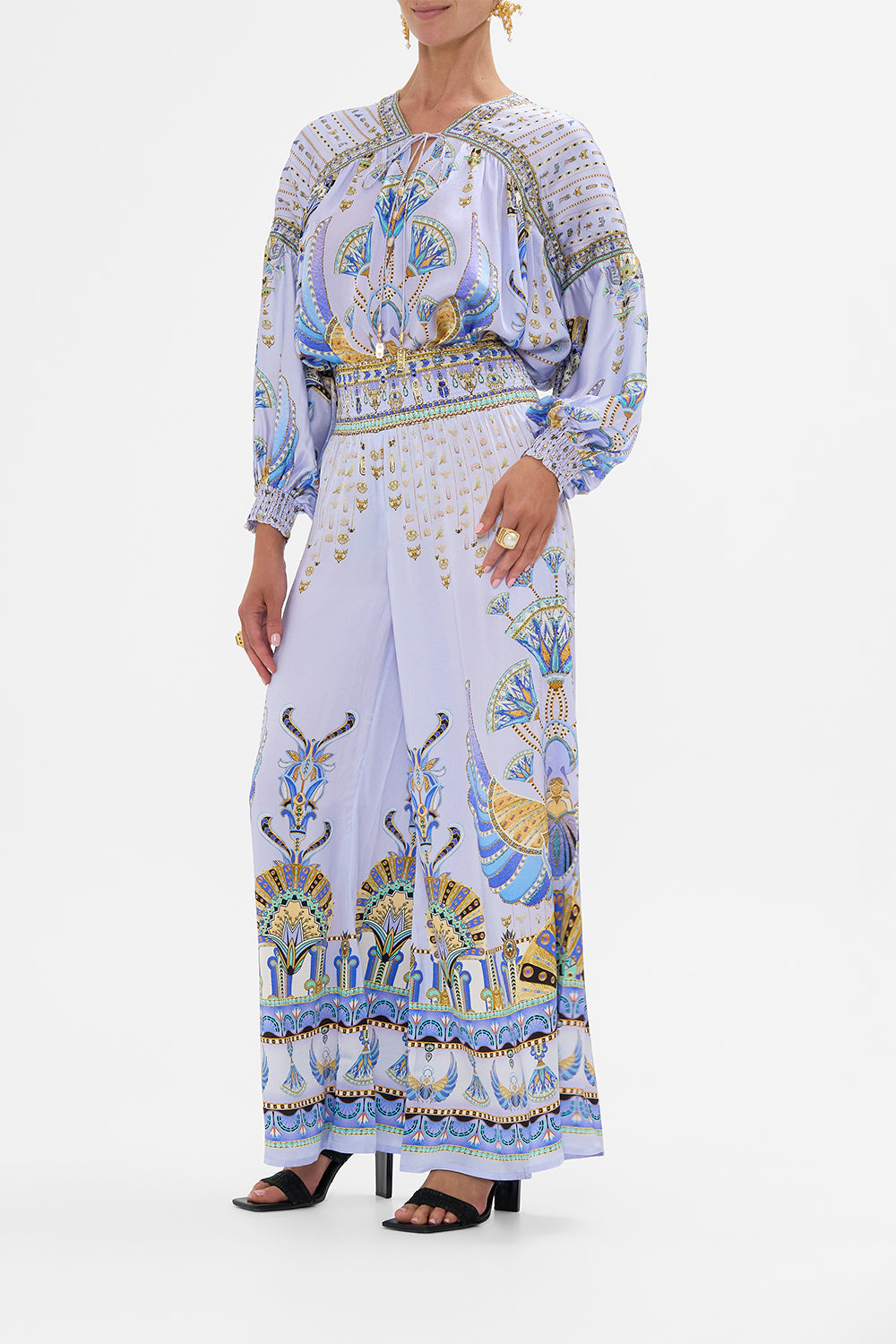CAMILLA lilac Shirred Waist Pant in Under Scarab Skies print