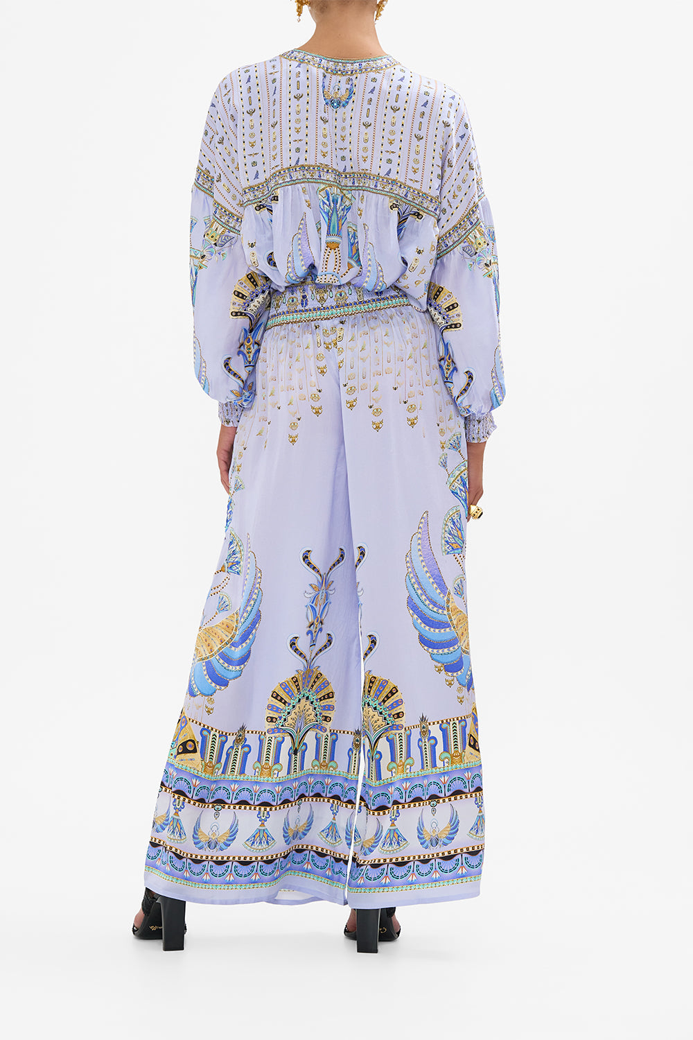 CAMILLA lilac Shirred Waist Pant in Under Scarab Skies print