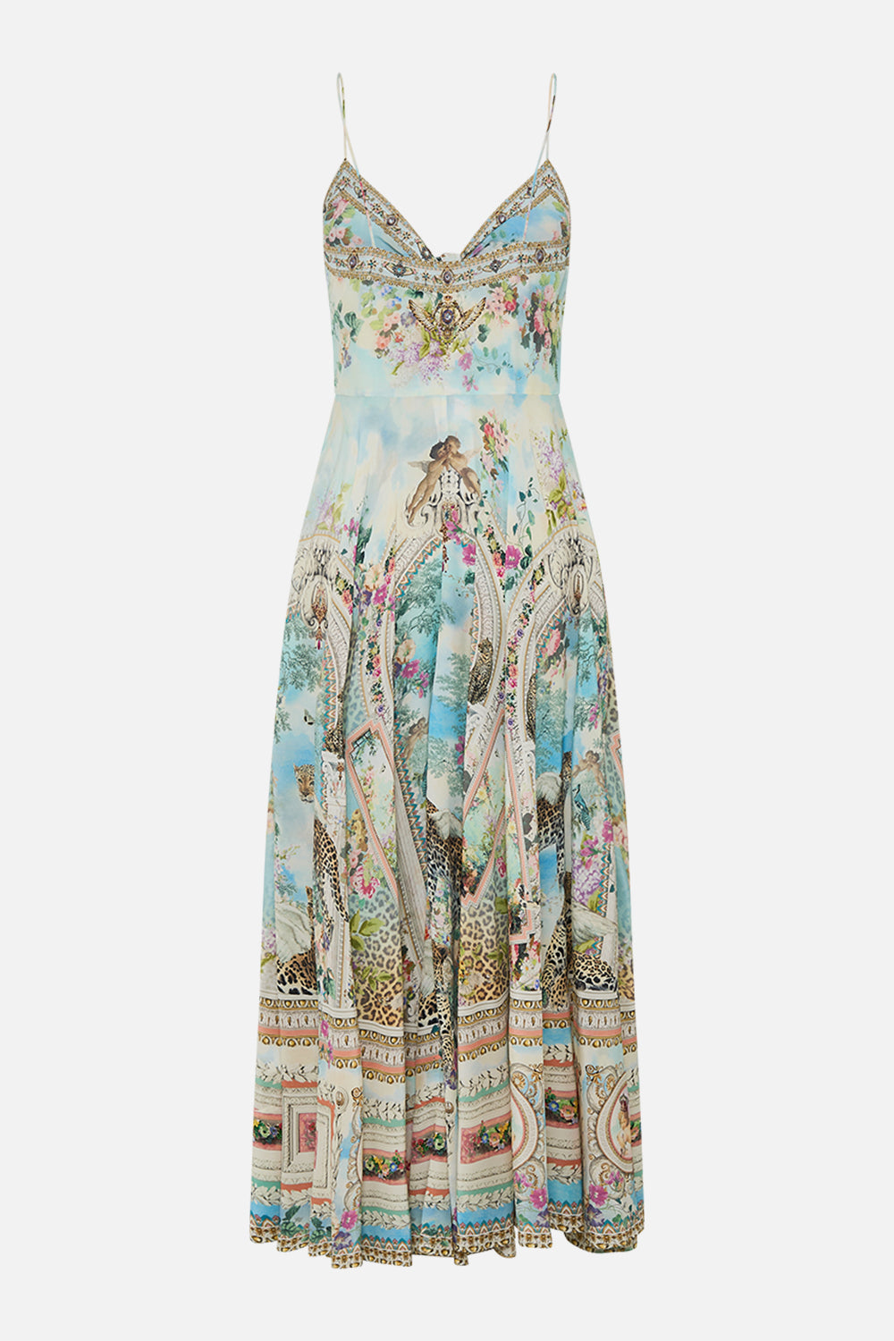 CAMILLA Long Dress With Tie Front in We Always Have Alexandria Print.