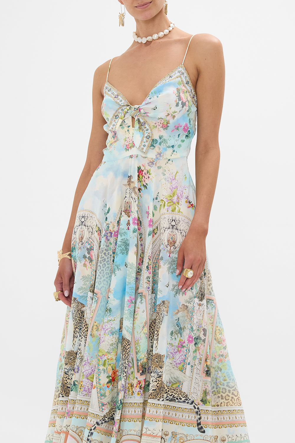 CAMILLA Long Dress With Tie Front in We Always Have Alexandria Print.