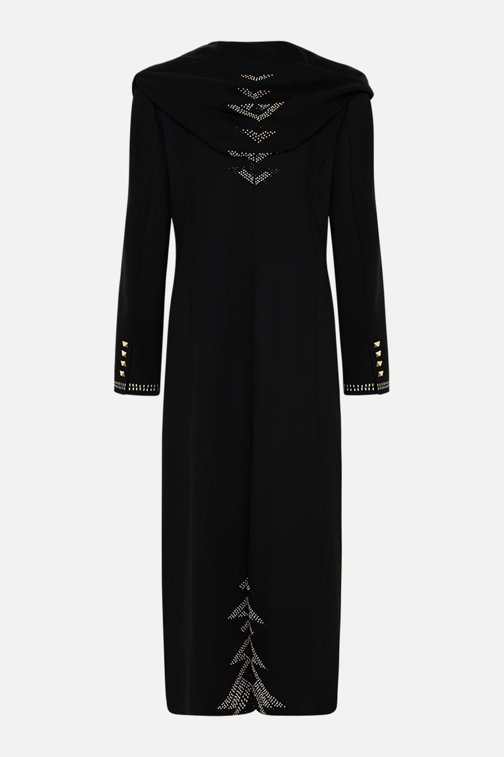 CAMILLA Black/Gold Long Coat with Hood in They Called Her Nefertari print