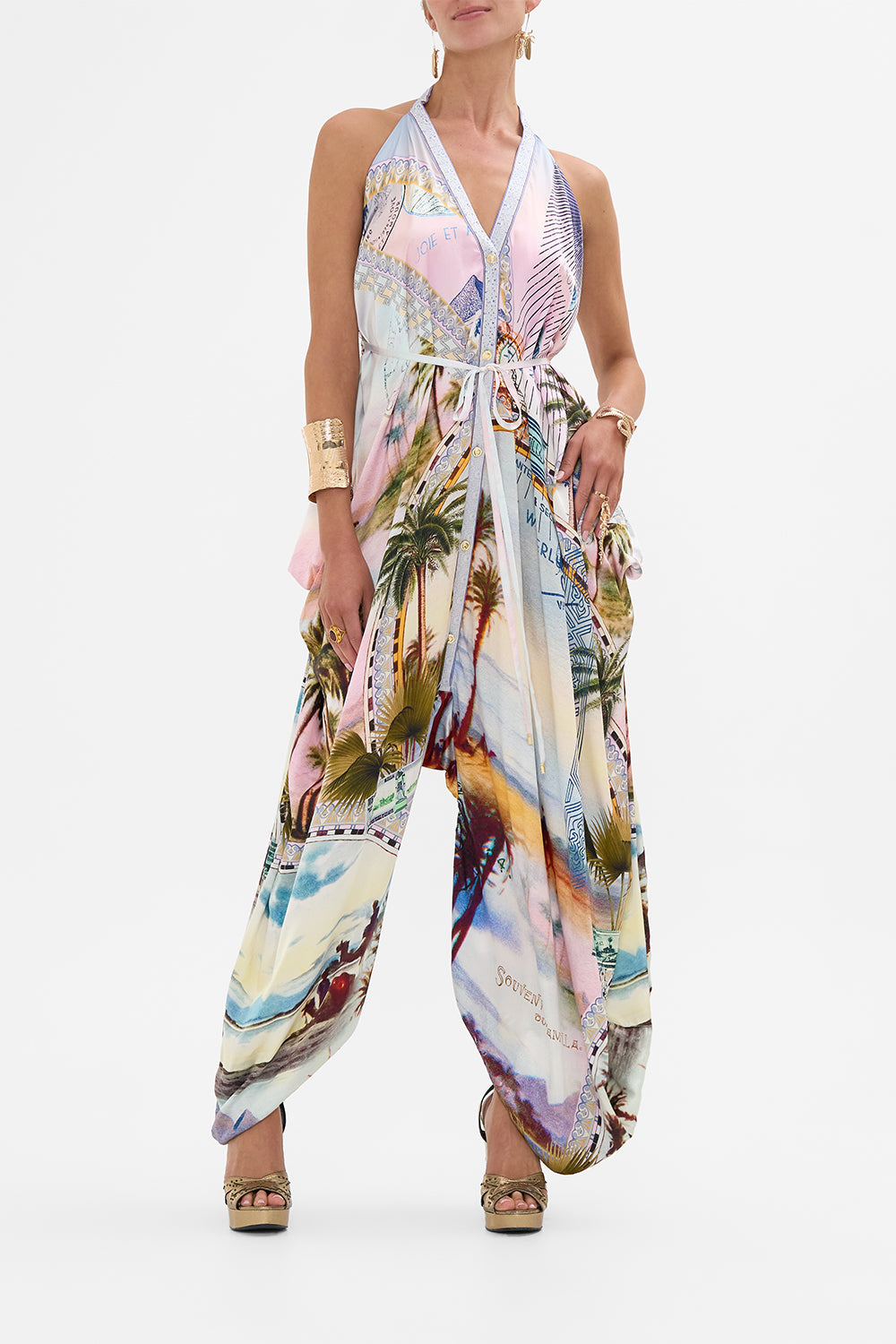 CAMILLA jumpsuit with drop crotch in Call Me in Cairo print.