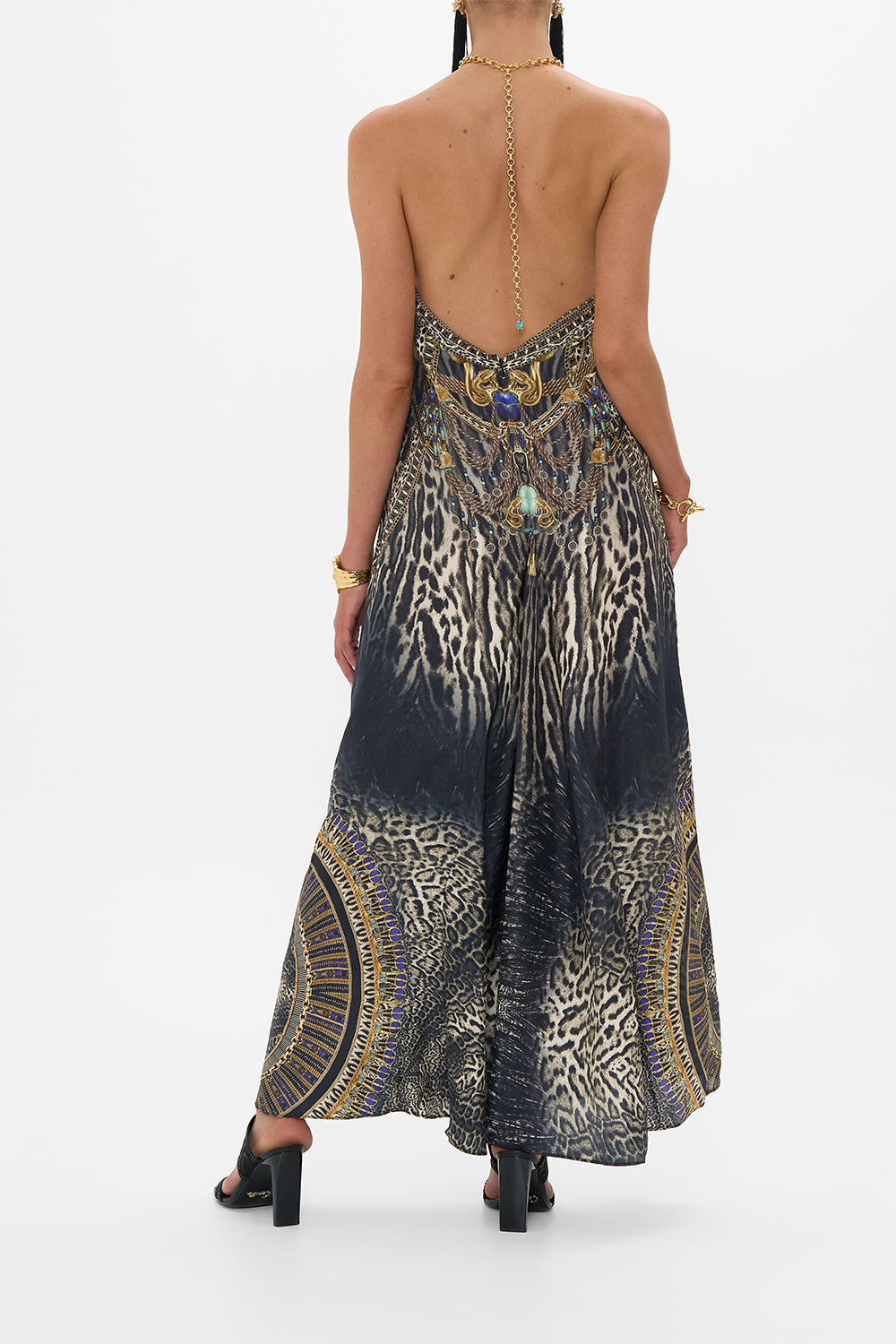 LOW BACK LONG DRESS WITH NECK HARDWARE CAT WORSHIP