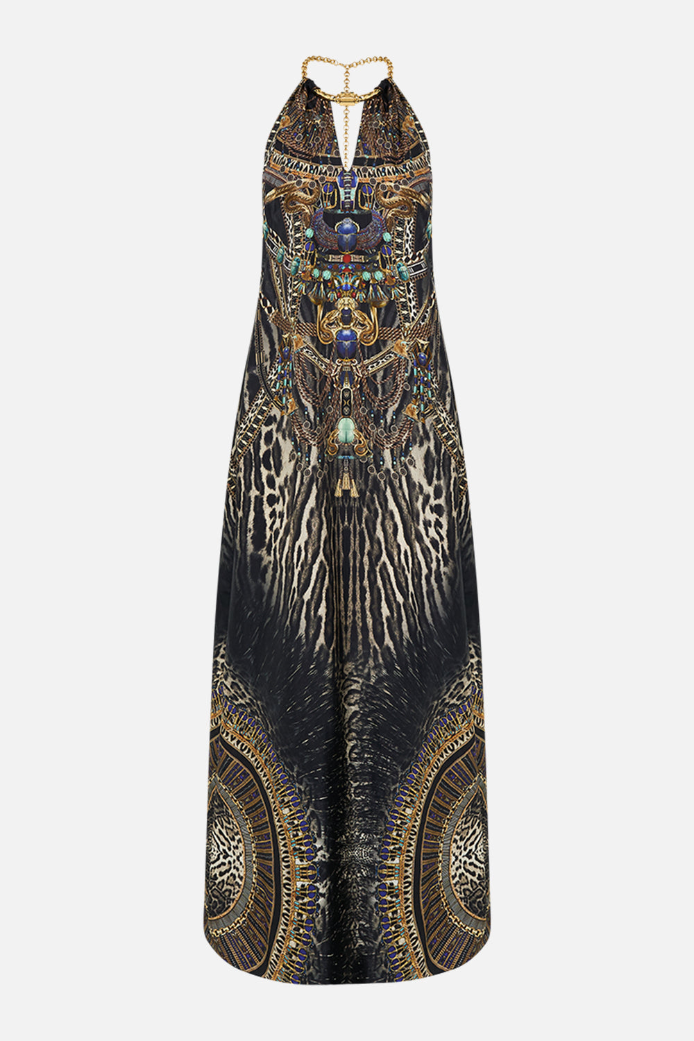 LOW BACK LONG DRESS WITH NECK HARDWARE CAT WORSHIP