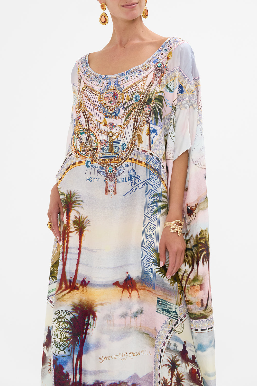 CAMILLA round neck kaftan in Call Me in Cairo print.
