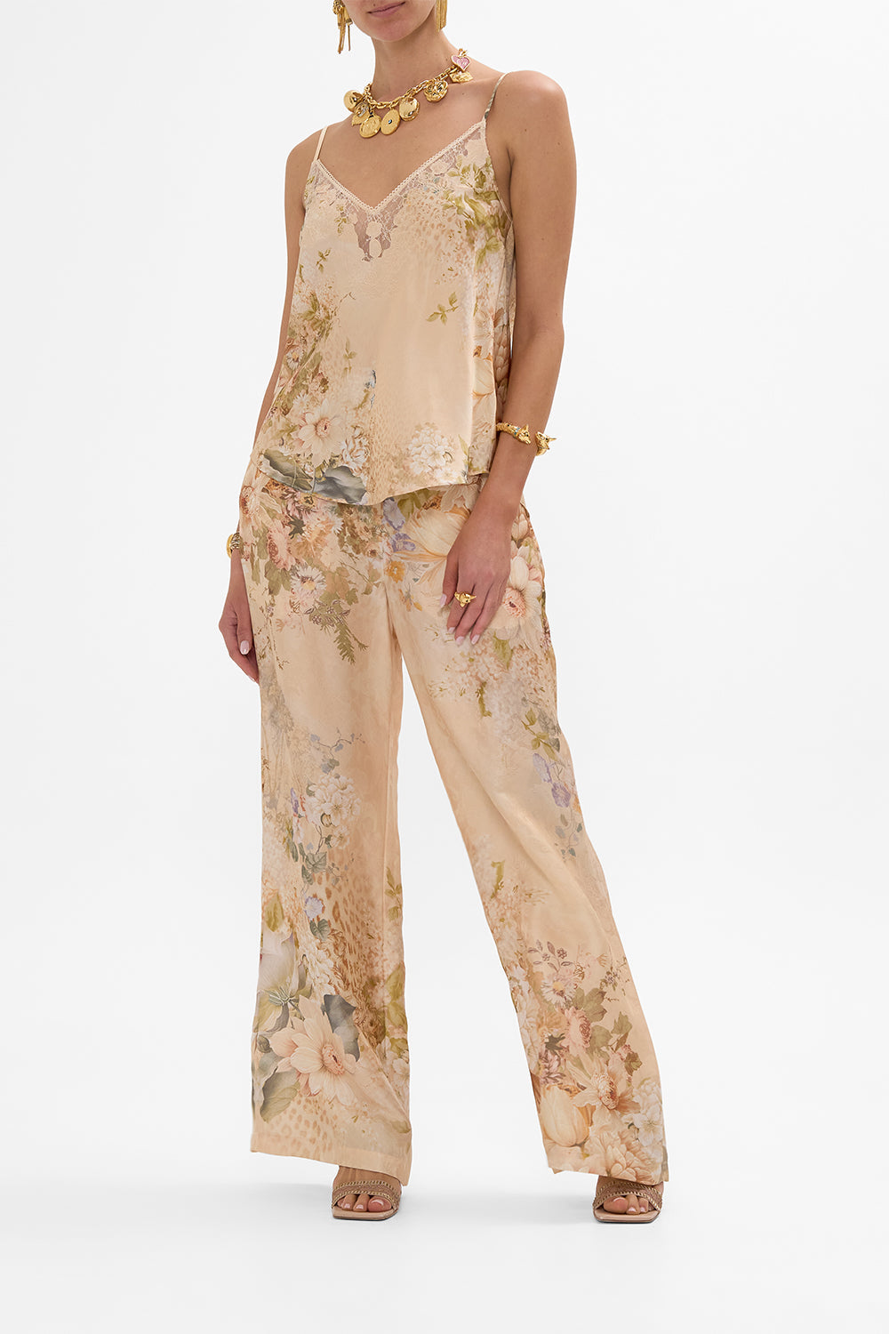 CAMILLA v neck bias cami in Adorned in Antiquity print.