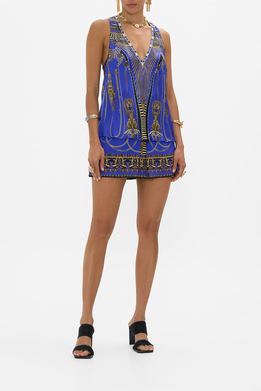 CAMILLA V Neck Top with Knot back in My Fair Pharaoh print.