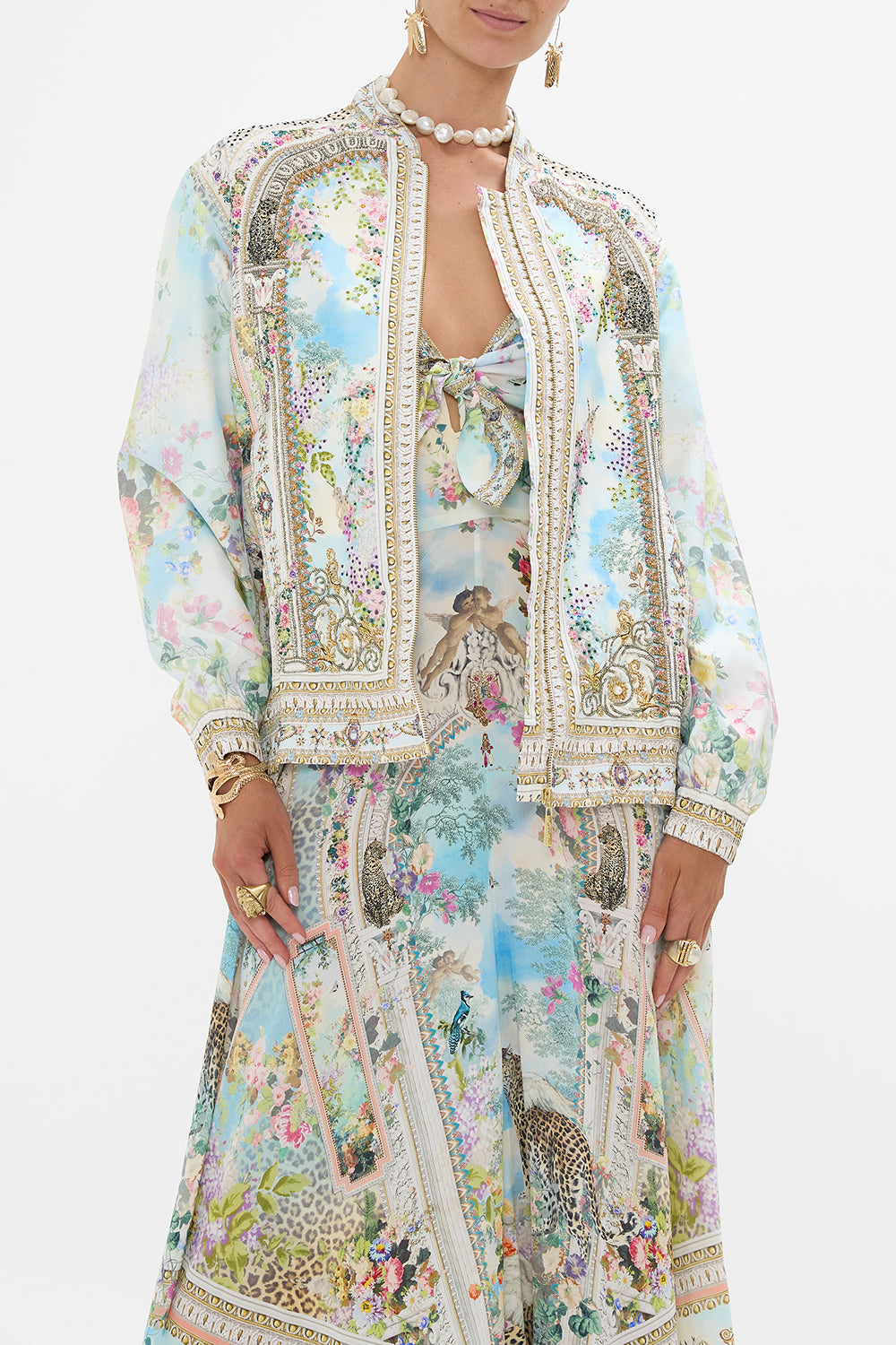 CAMILLA Oversized Embellished Bomber Jacket in We Always Have Alexandria Print.