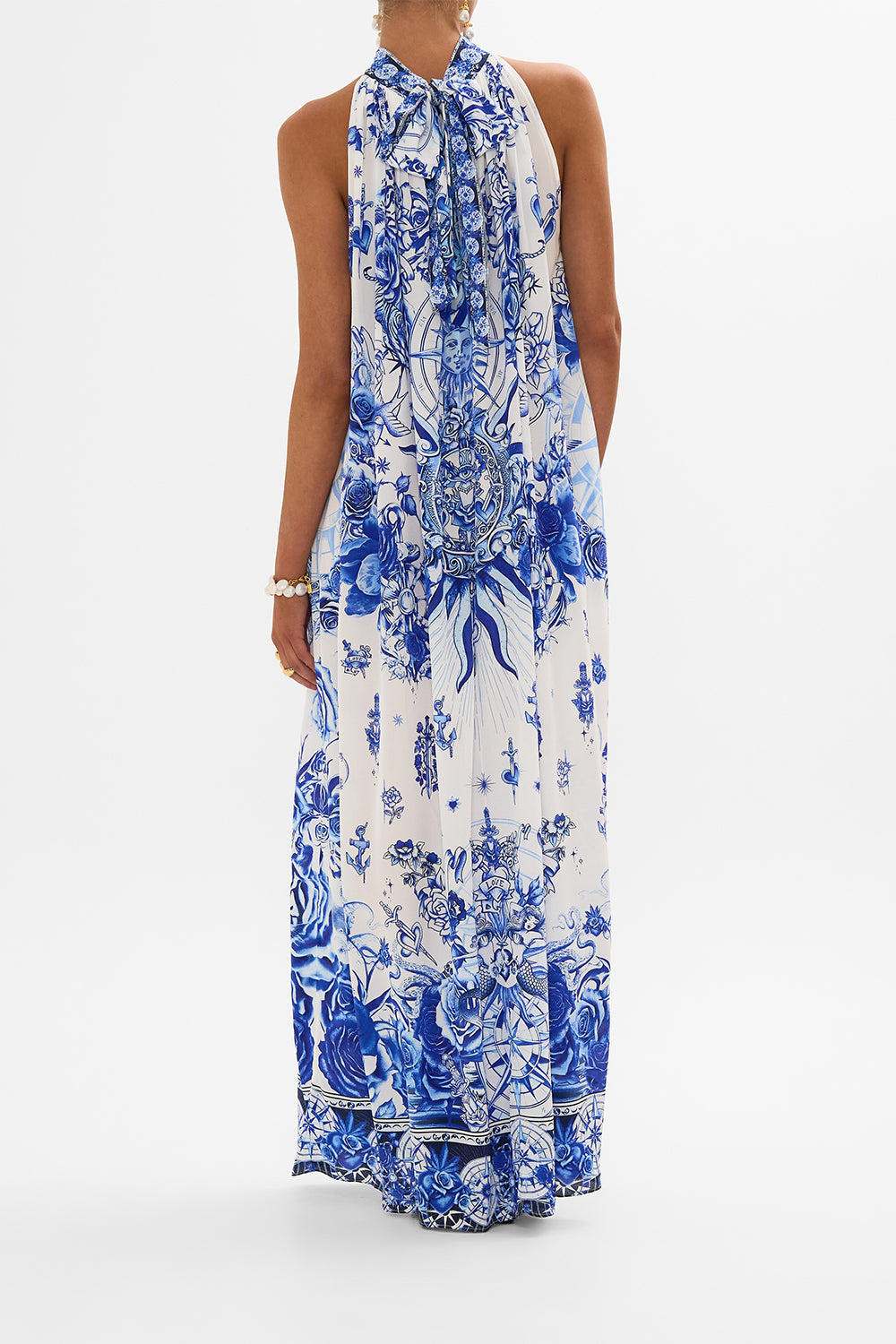 TIE NECK LONG DRESS IMMORTAL INK