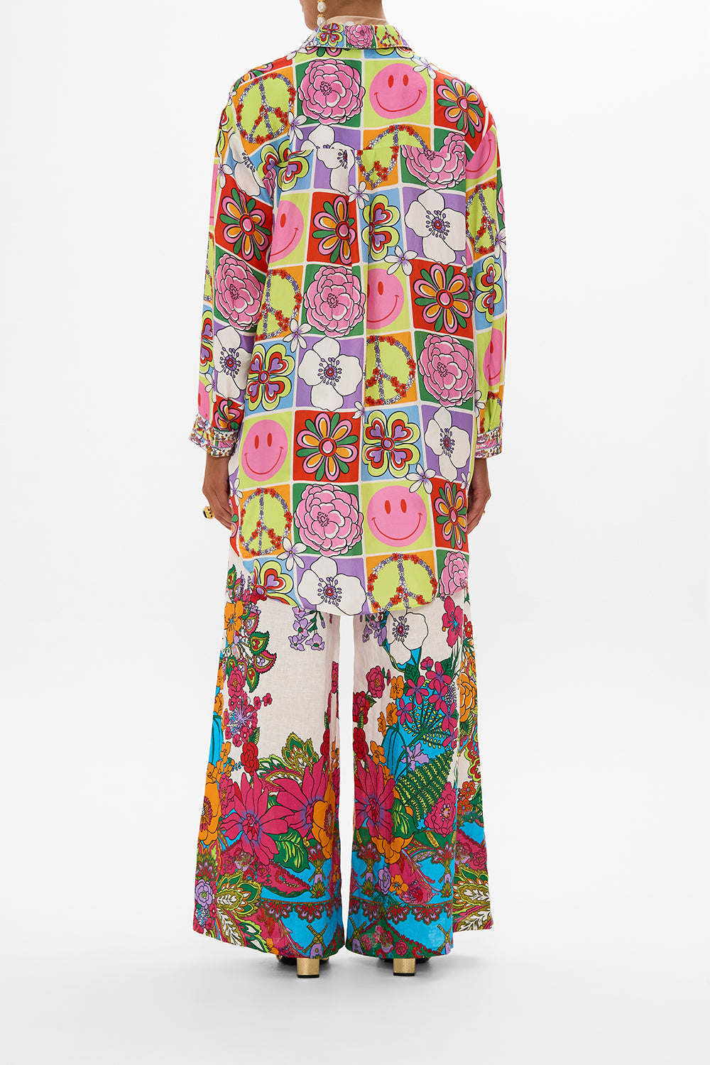 CAMILLA retro floral wide leg trouser with front pockets in Cosmic Prairie print.