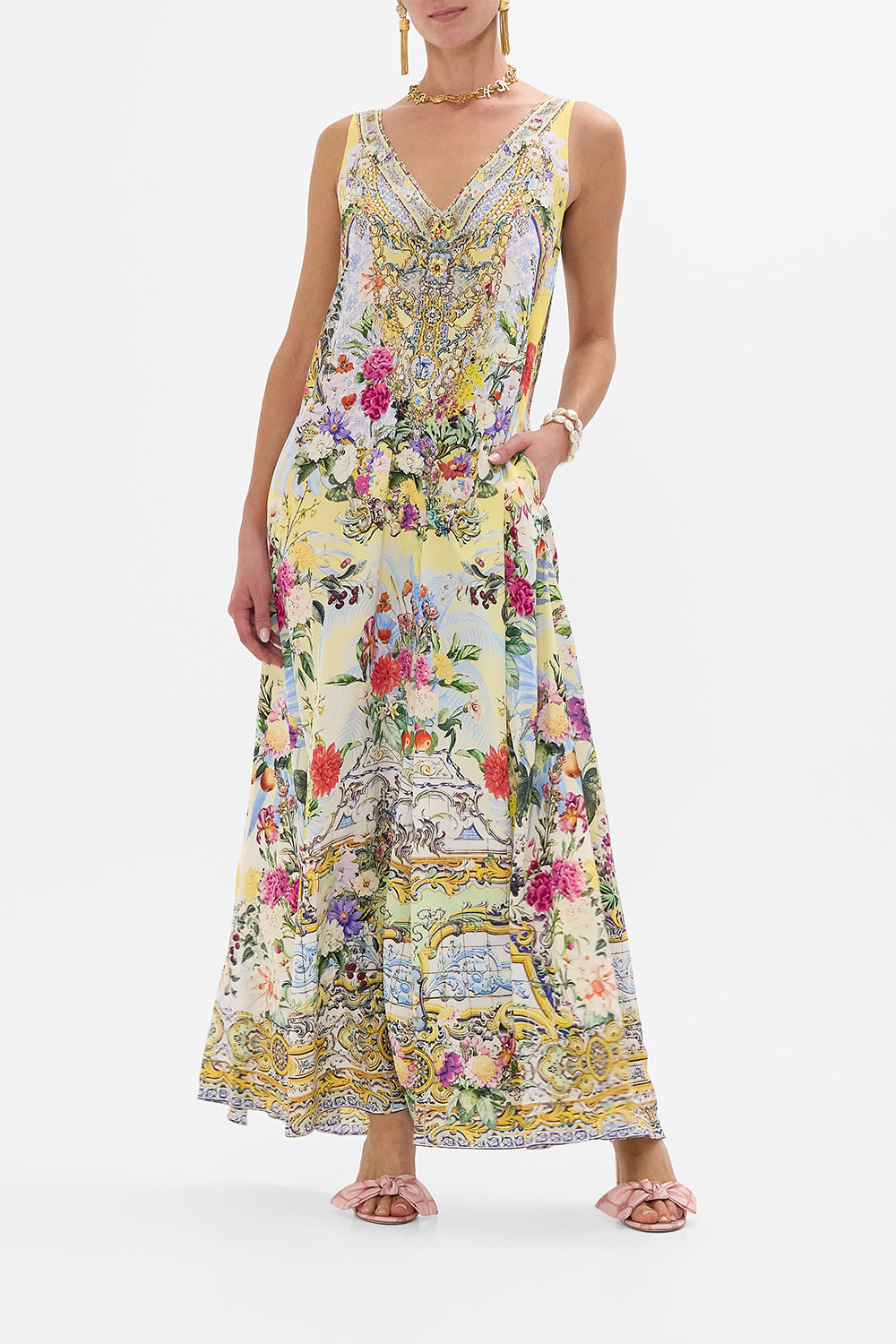 V NECK FLARED JUMPSUIT FLOR FANTÁSTICA