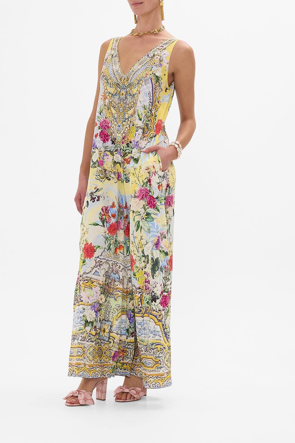 V NECK FLARED JUMPSUIT FLOR FANTÁSTICA