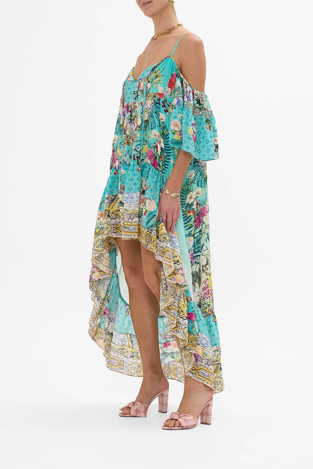 COLD SHOULDER HIGH LOW DRESS GARDENS OF QUELUZ