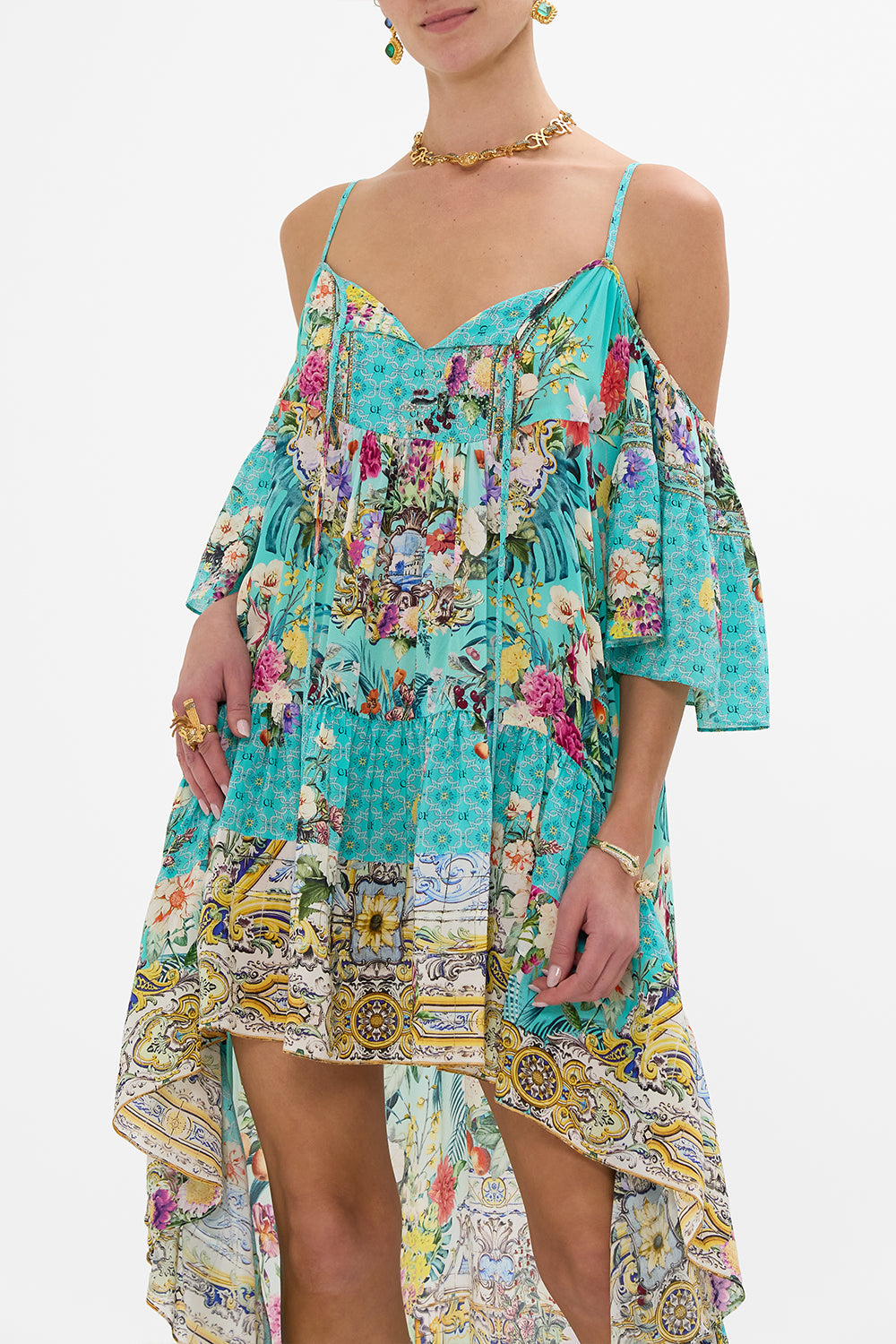 COLD SHOULDER HIGH LOW DRESS GARDENS OF QUELUZ