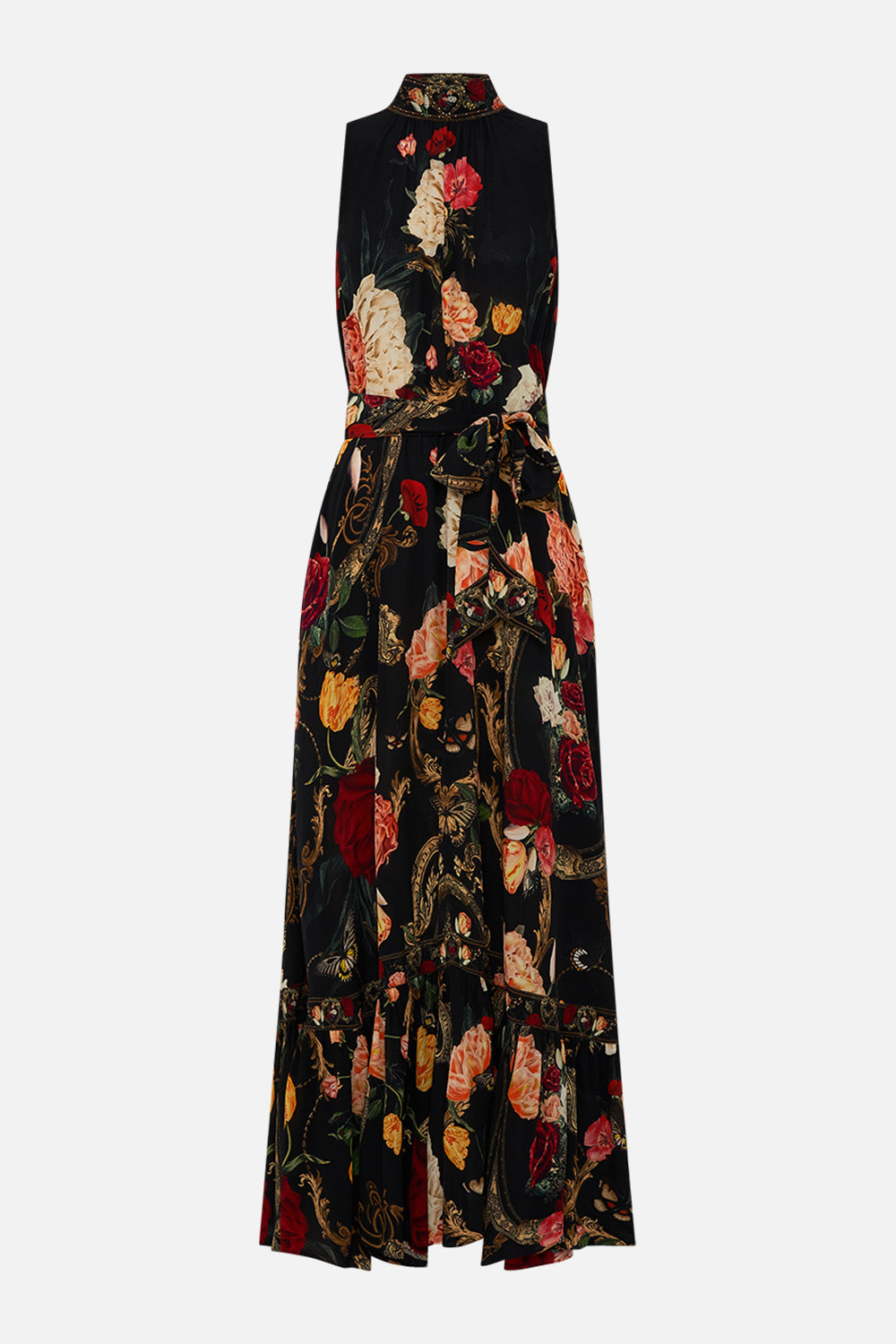 CAMILLA multicolor necktie dress with elasticated waist in Magic In The Manuscripts print.