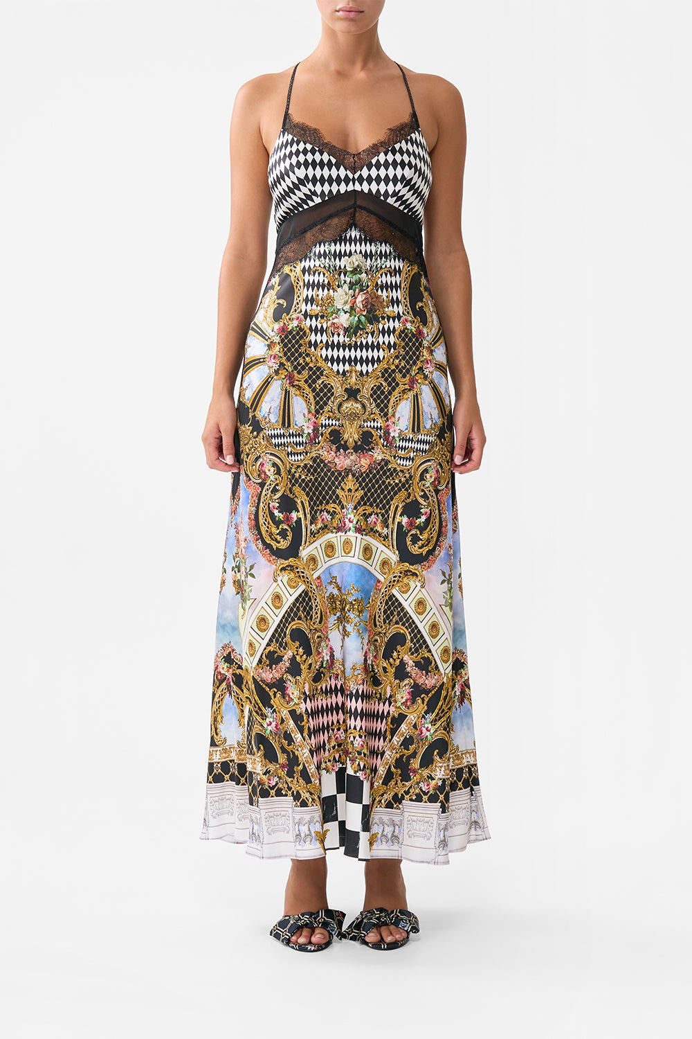 LACE SPLICE BIAS LONG DRESS MONARCHY MANIA