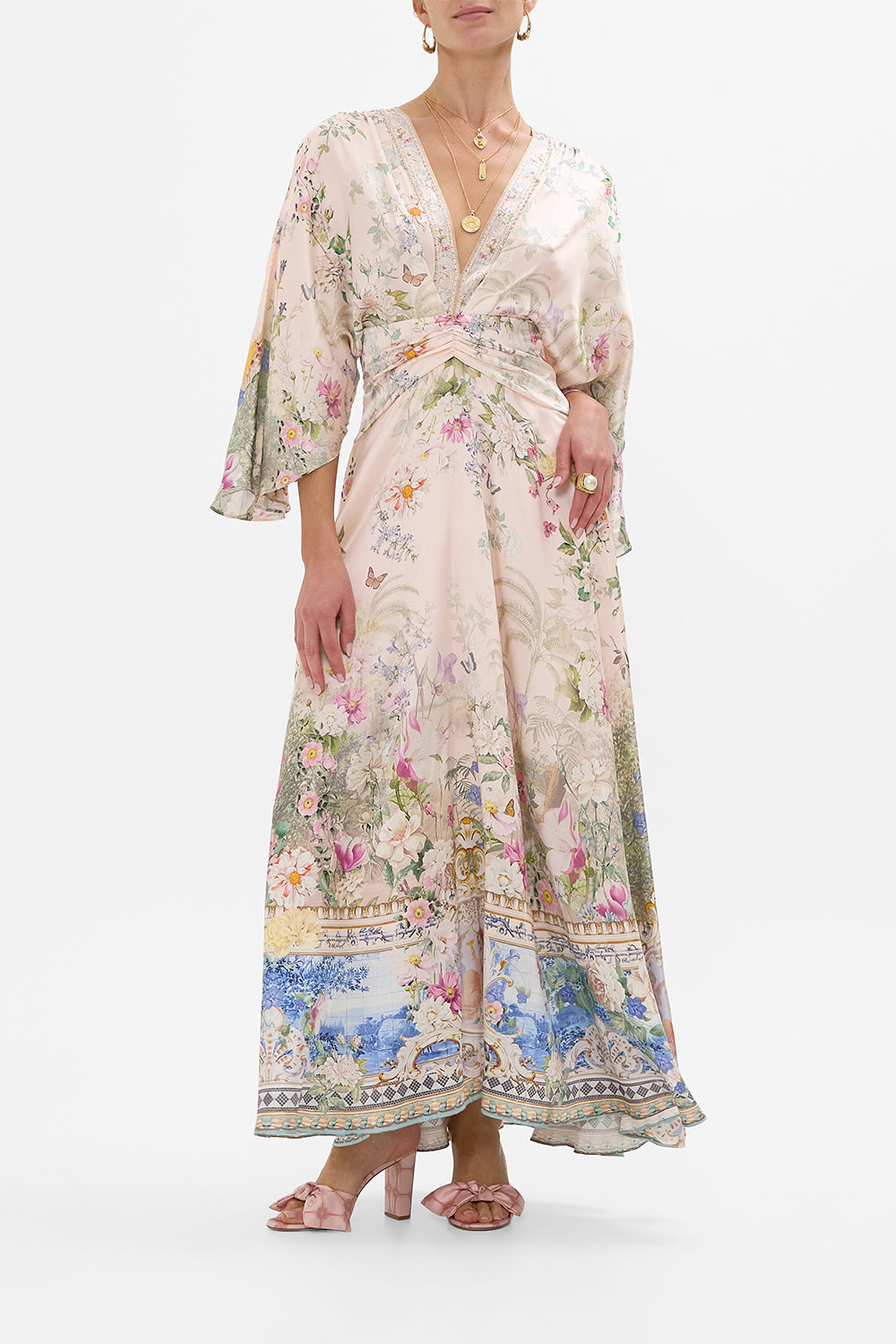 CAMILLA Petal Sleeve Long Dress in Palacio Playground print