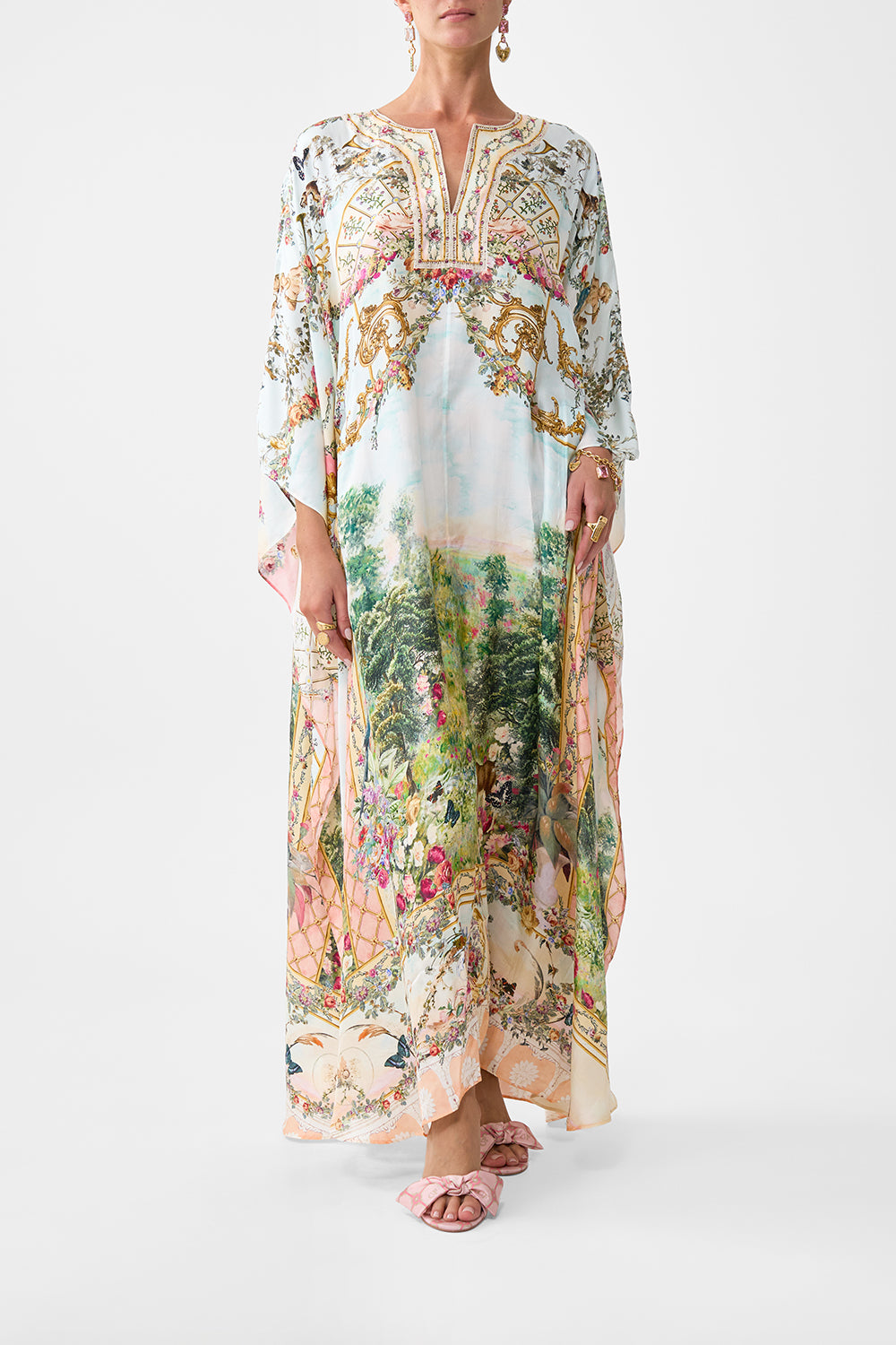 V NECK KAFTAN WITH FRONT WELT POCKETS ARCHES OF AMOR
