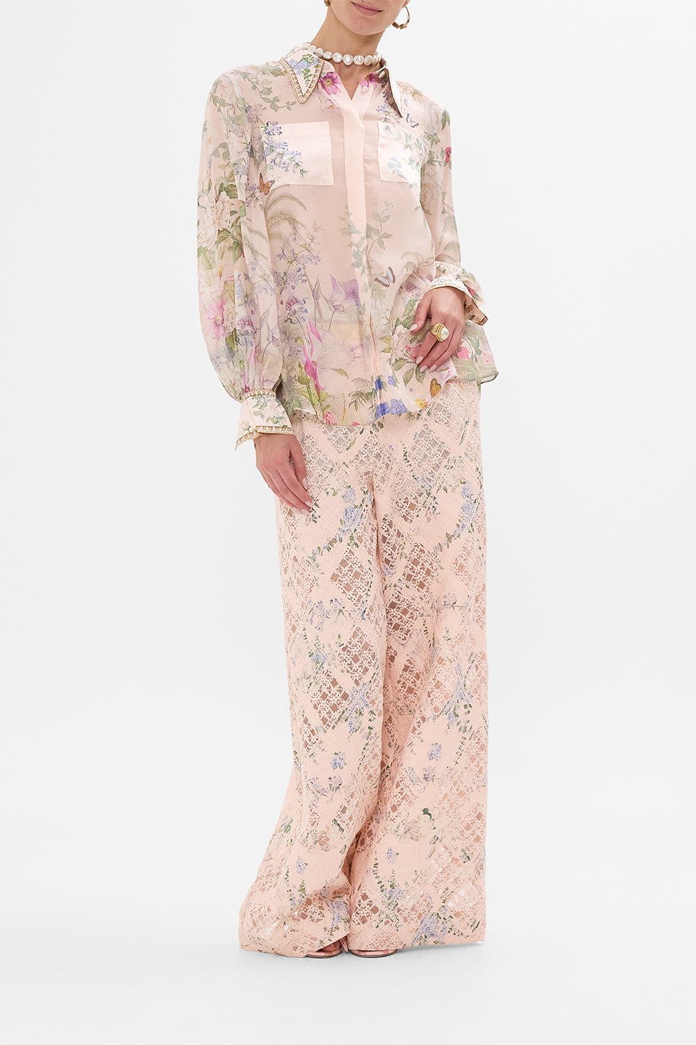 CAMILLA Curved Collar Blouse With Pockets in Palacio Playground print