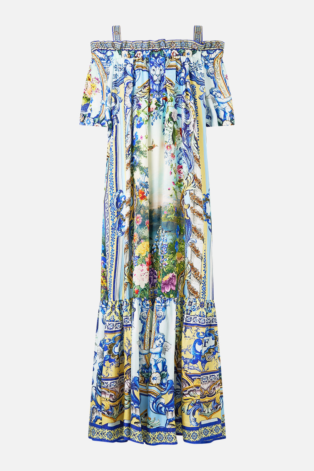 LONG OFF SHOULDER FRILL DRESS WITH STRAPS WALL TO WALL WONDERS