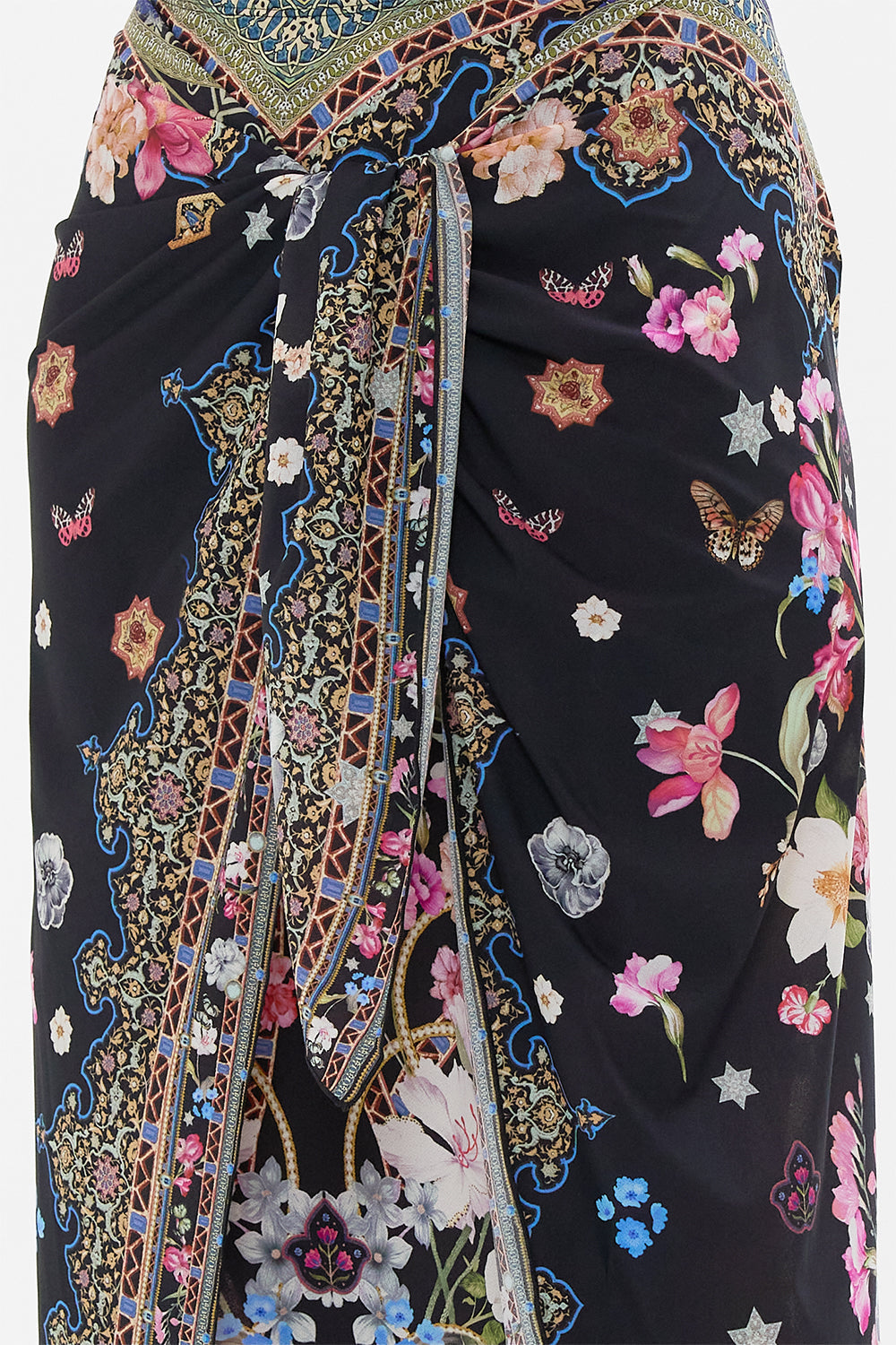 LAYERED LONG SARONG WITH FRONT TIE MIDNIGHT IN MONSERRATE