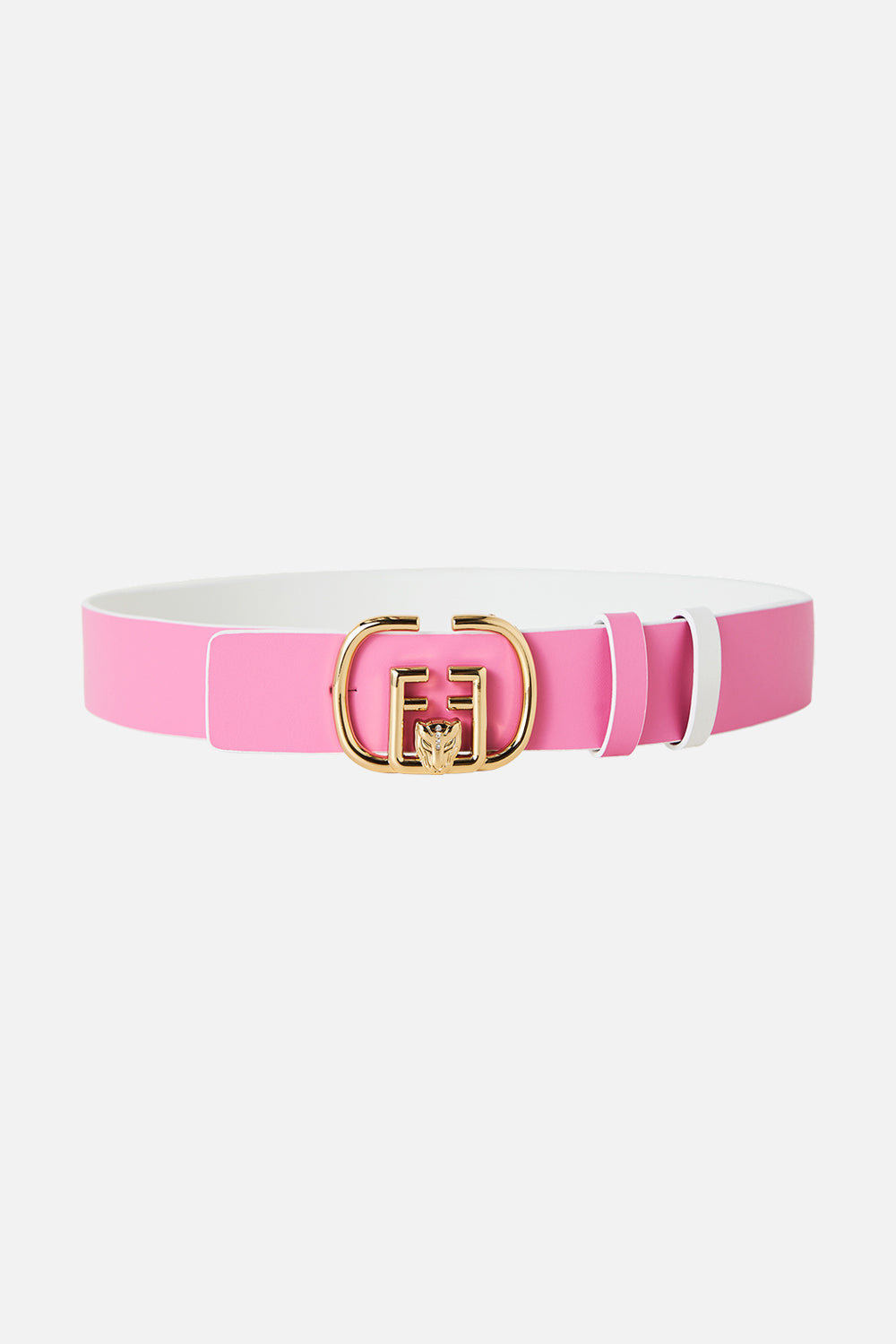 REVERSIBLE MONOGRAM BUCKLE BELT SOLID PINK