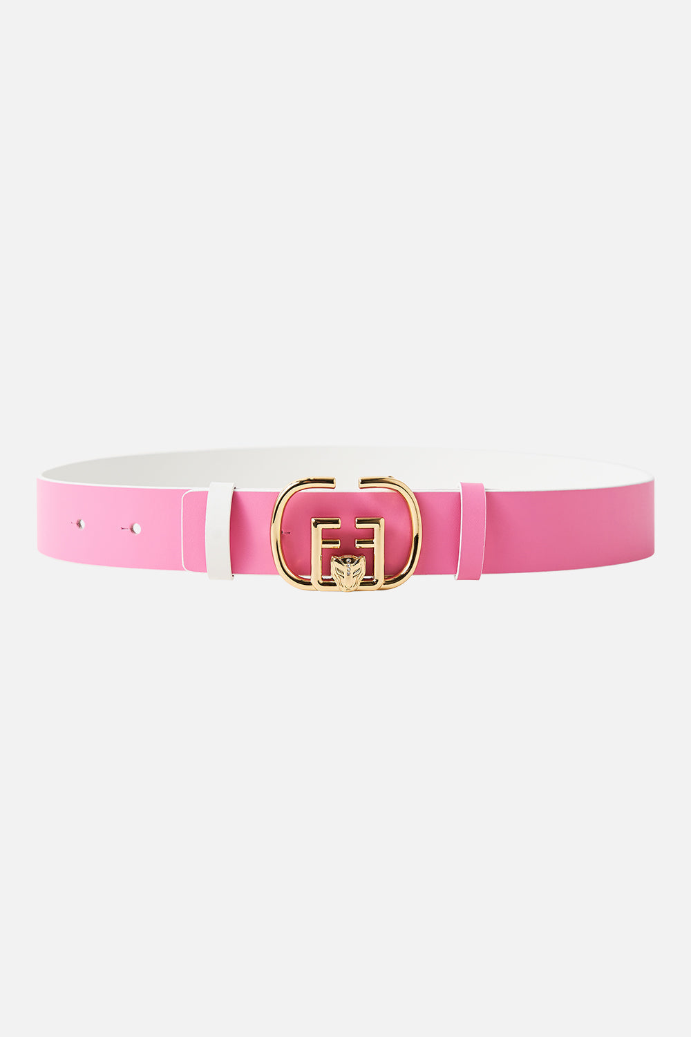REVERSIBLE MONOGRAM BUCKLE BELT SOLID PINK