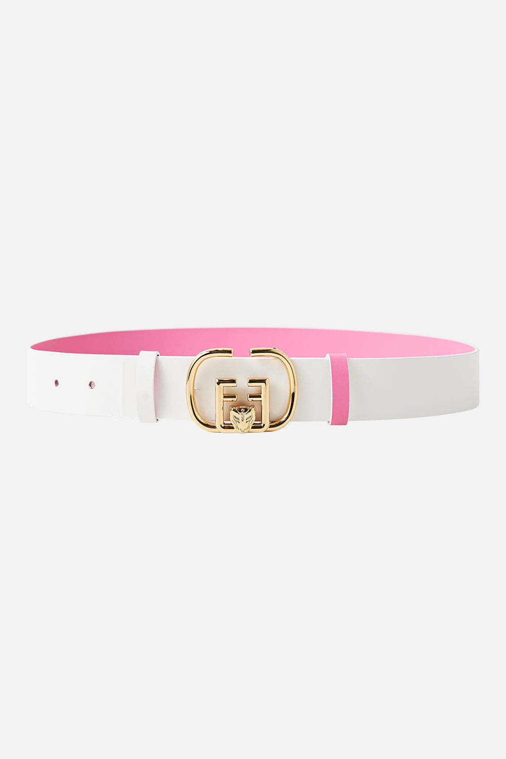 REVERSIBLE MONOGRAM BUCKLE BELT SOLID PINK