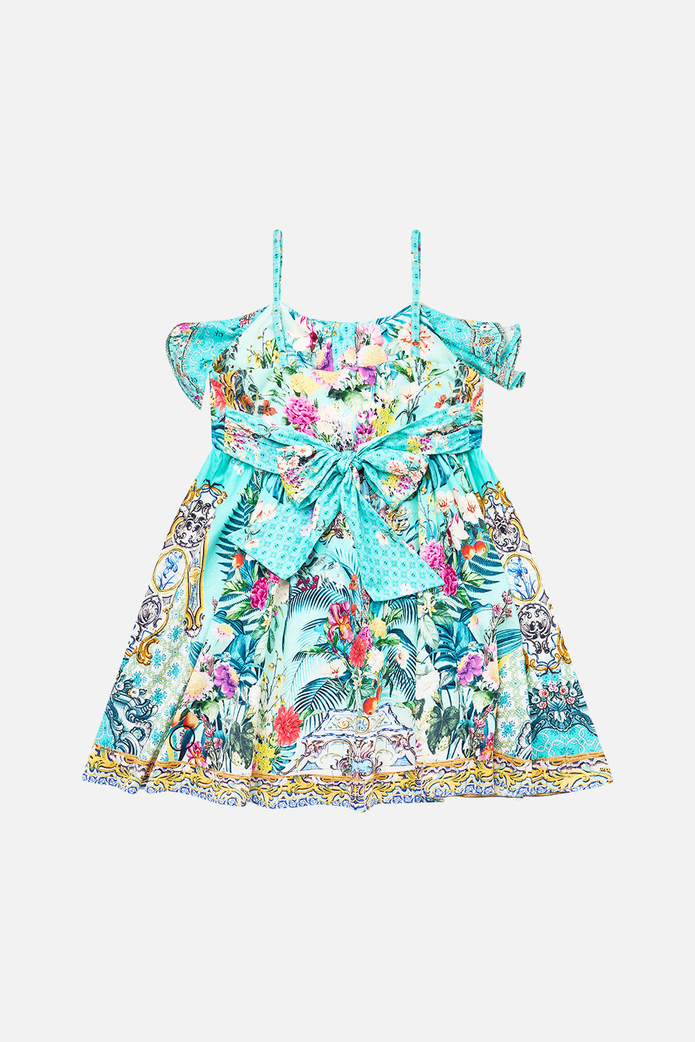 KIDS STRAPPY MINI DRESS WITH WAIST BOW 4-10 GARDENS OF QUELUZ