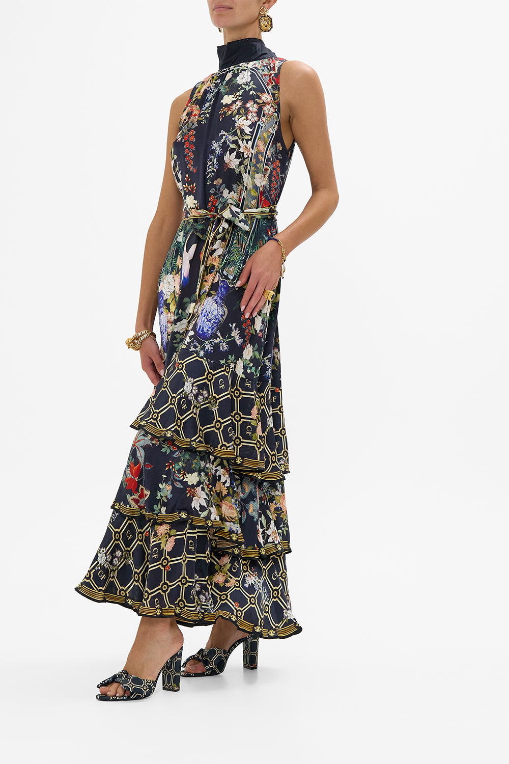 HIGHNECK TIERED RUFFLE HEM DRESS PALACIO POETRY