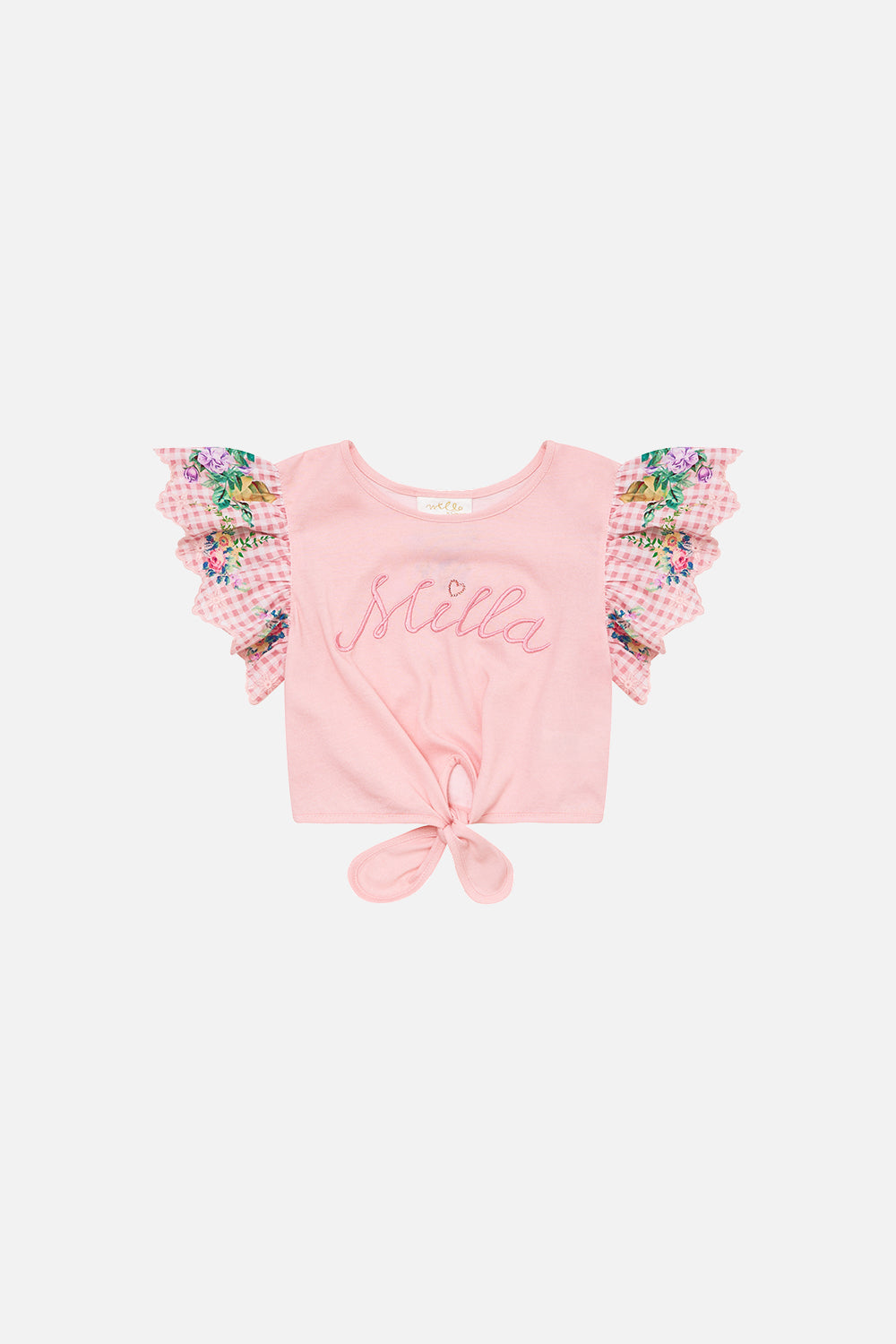 KIDS CROPPED EMBROIDERED TEE WITH TIE 12-14 LISBON LULLABY
