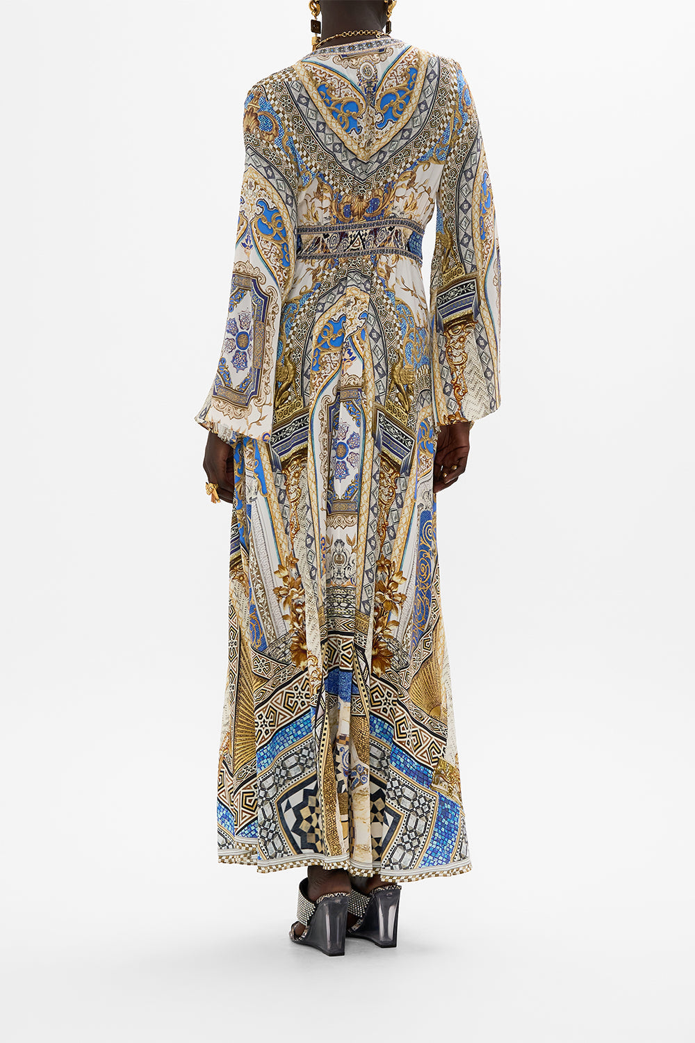 CAMILLA Kimono Sleeve Dress with Shirring Detail in Make Me Your Mosaic Print