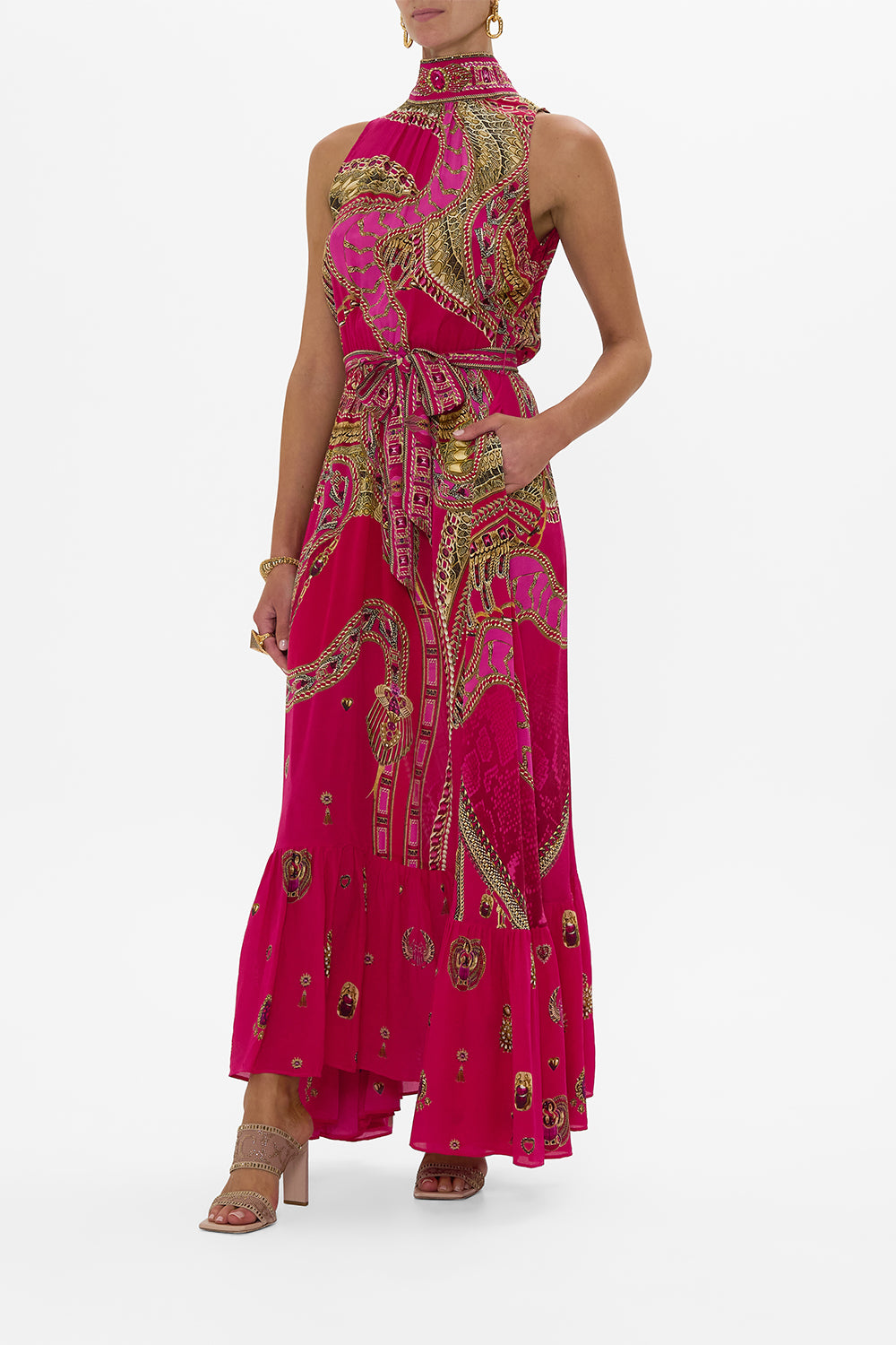 NECKTIE DRESS WITH ELASTICATED WAIST KISSED BY A COBRA