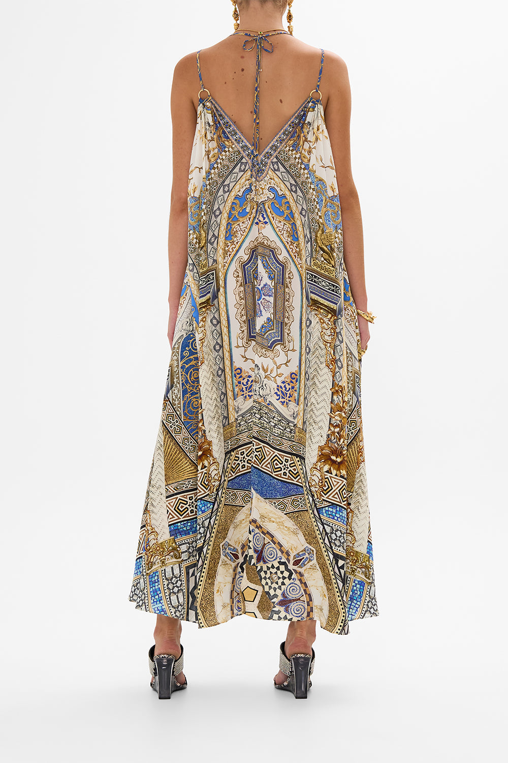 CAMILLA Ring Detail Strap Dress in Make Me Your Mosaic Print.
