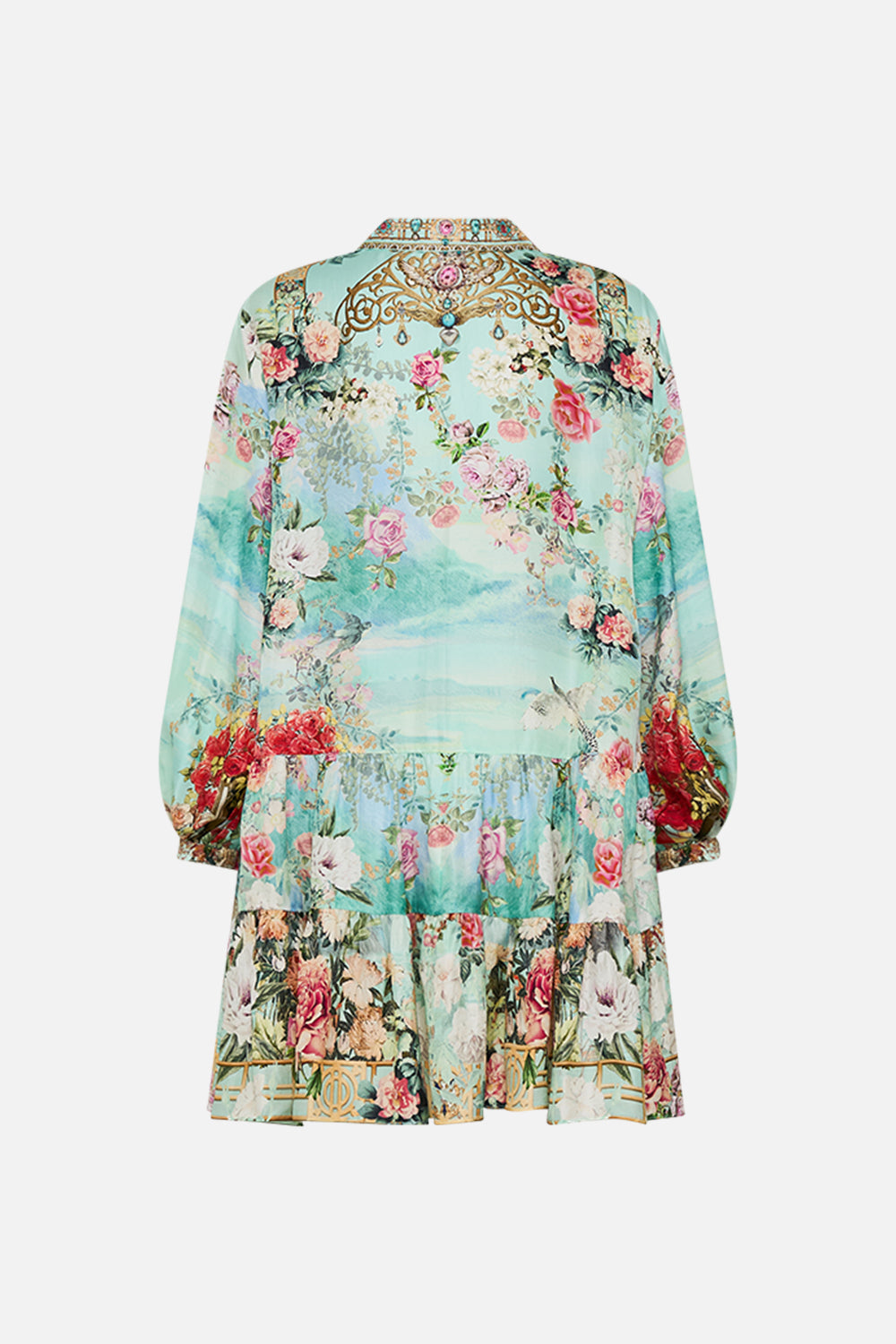 CAMILLA Tiered shirt dress in The jewellery museum print.