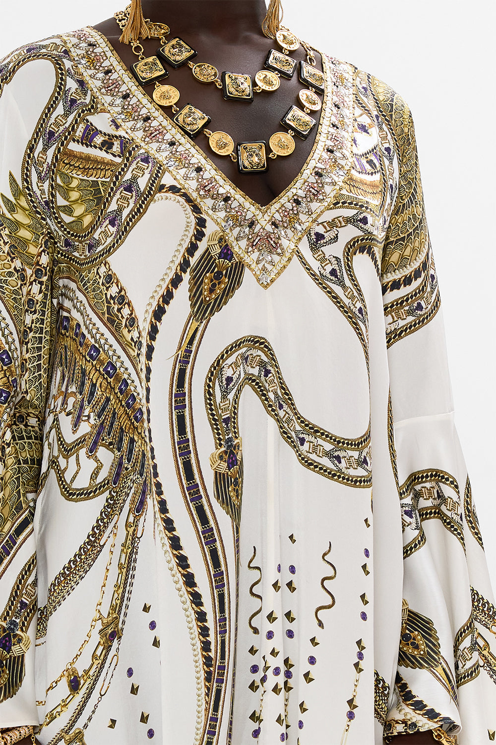 V-NECK FLARED SLEEVE MINI DRESS GODDESS ENERGY