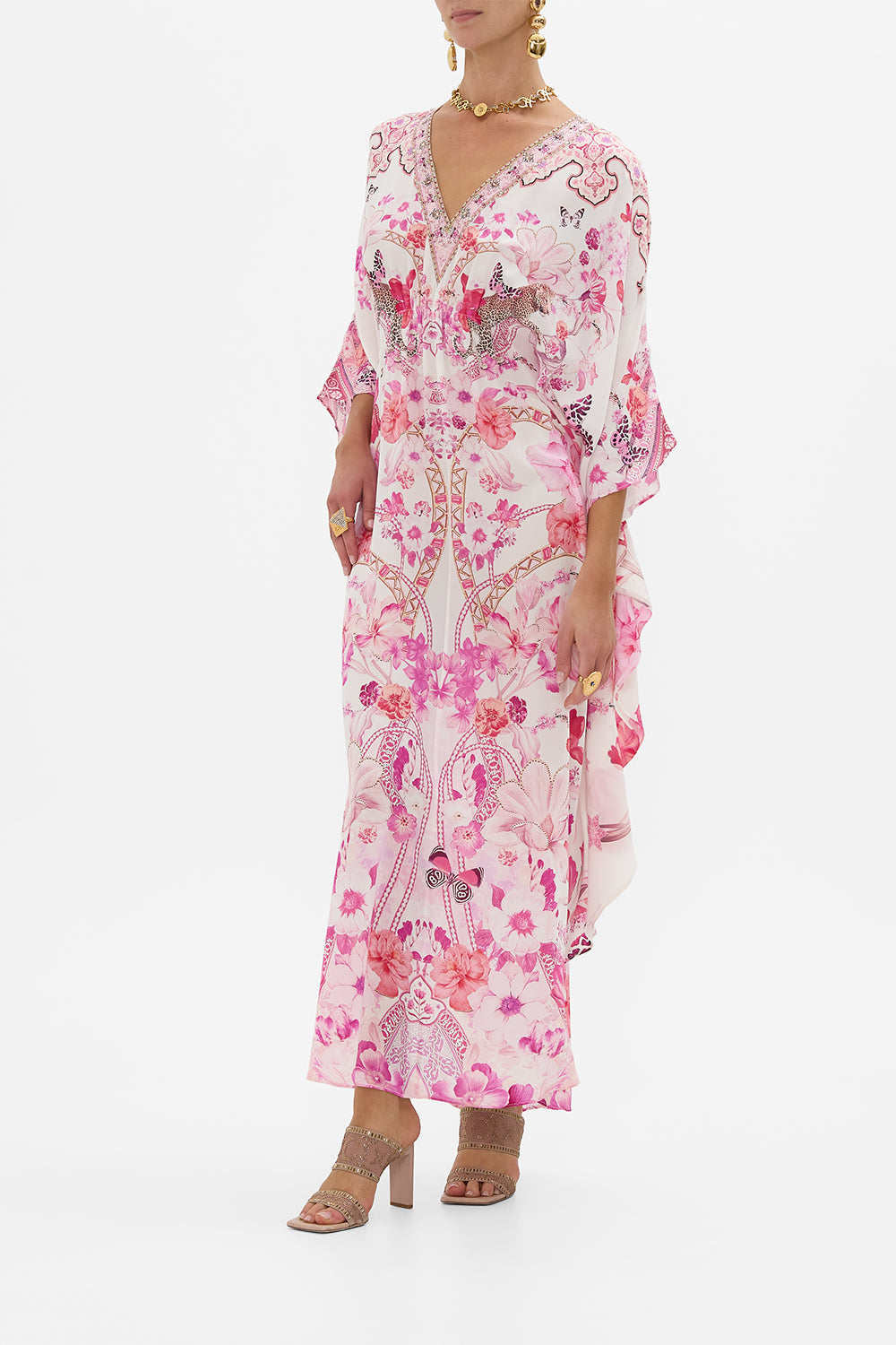 GATHERED WAIST KAFTAN BOTANICAL NOVELLA