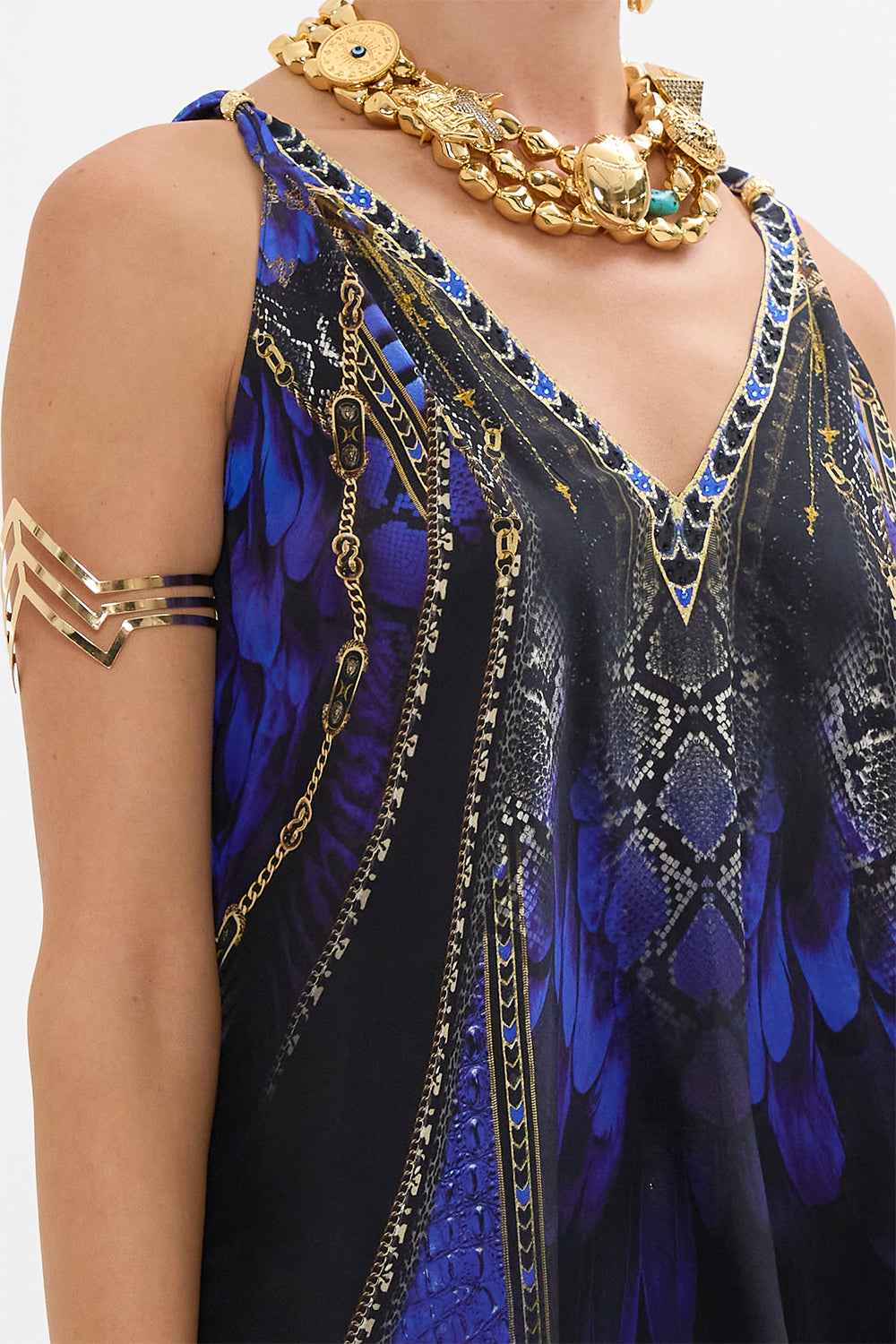 CAMILLA Tank Top with Strap Bead Detail in Other Side of the Oasis print.