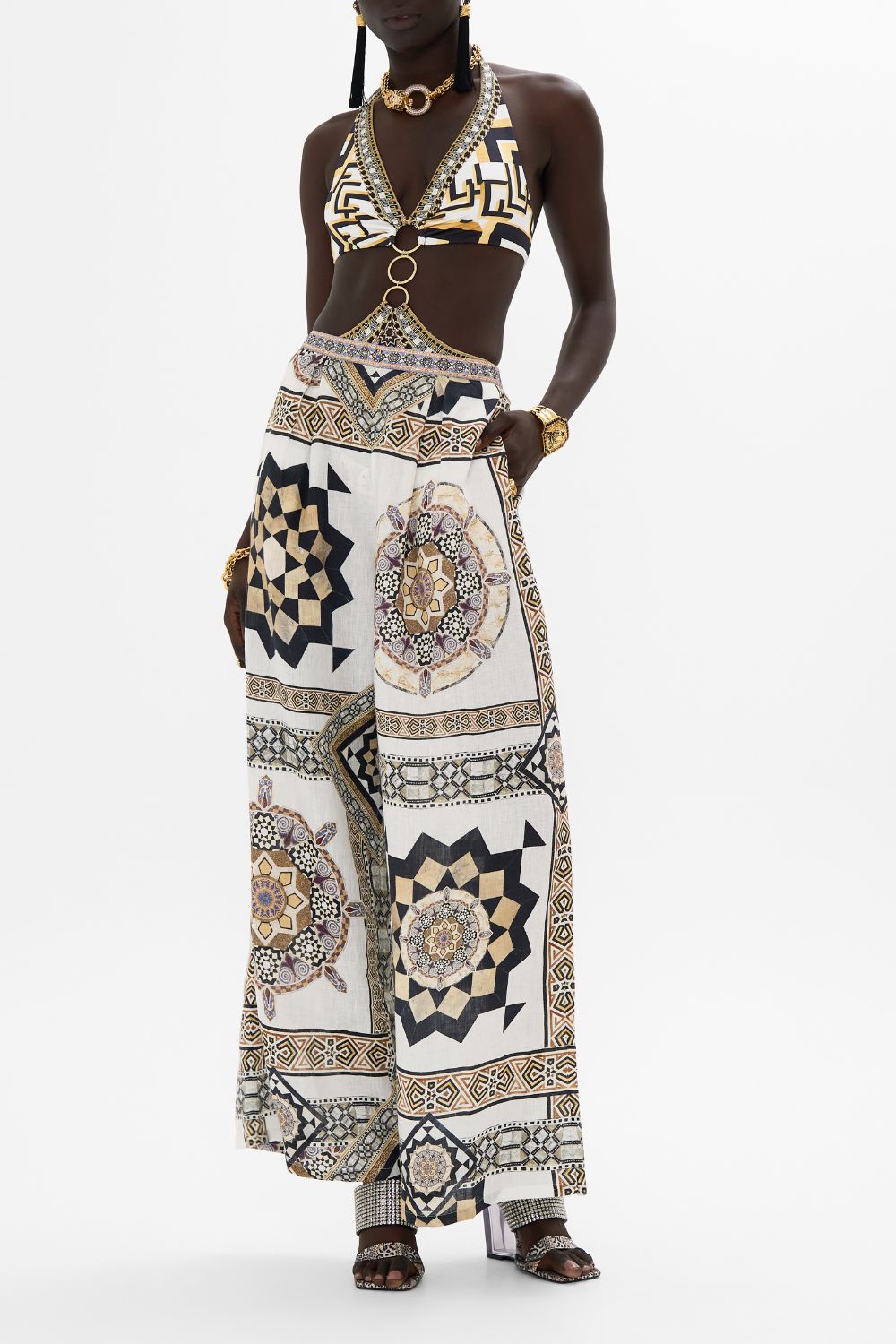 CAMILLA Tuck Front Pant in Tile Style Print.