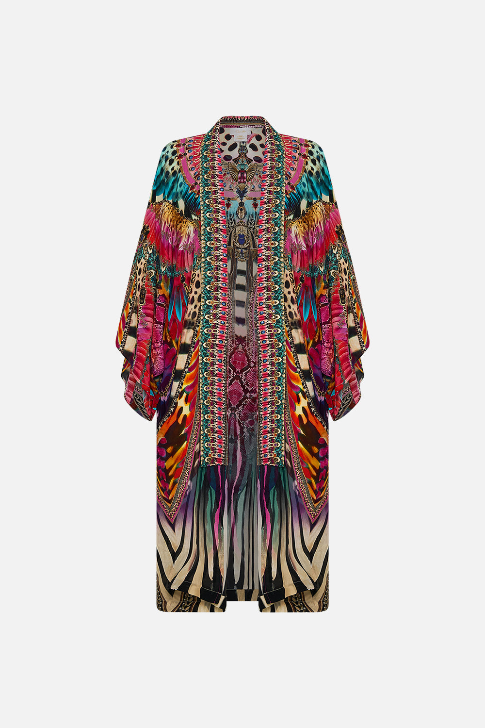 CAMILLA Mid Length Kimono Layer with Collar in Sahara Supernatural print.