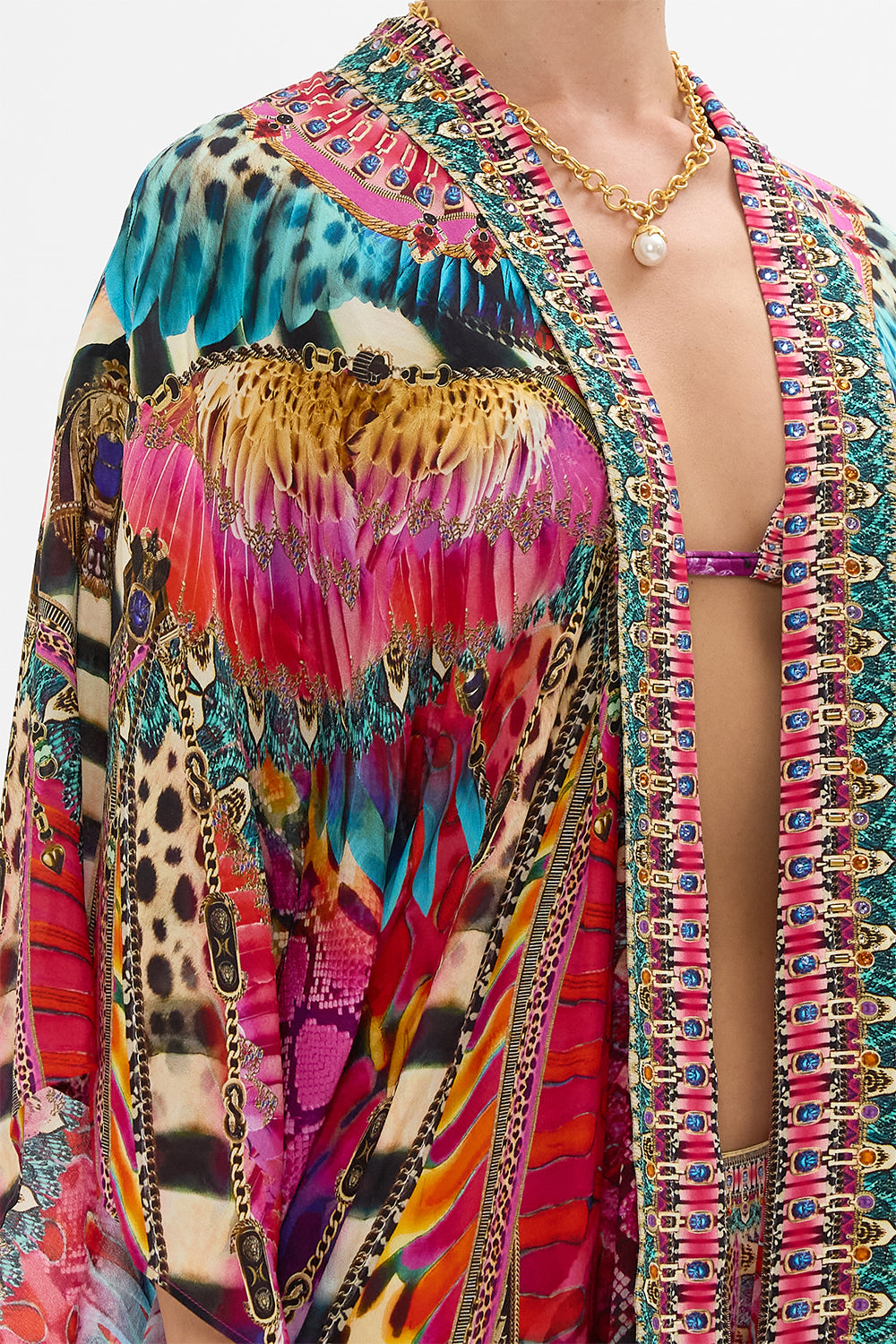 CAMILLA Mid Length Kimono Layer with Collar in Sahara Supernatural print.