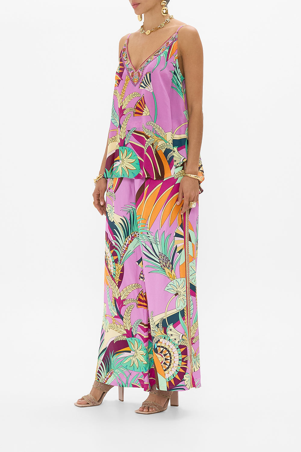 CAMILLA V Neck Cami in Giza Goddess print.