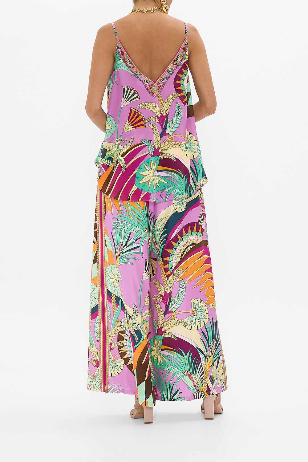 CAMILLA V Neck Cami in Giza Goddess print.