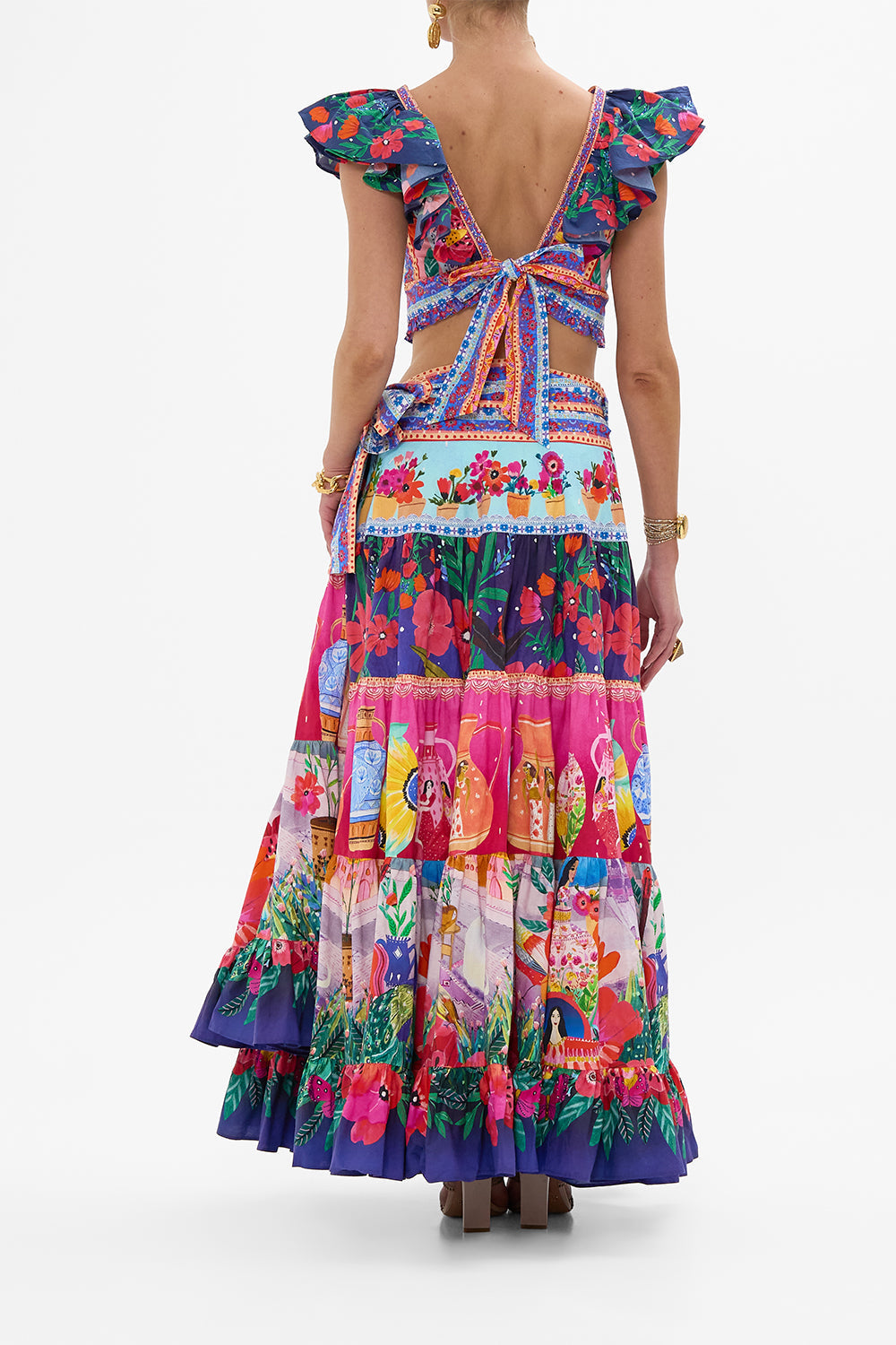 CAMILLA Wrap Skirt With Gathered Panels in Queens of Creation print.