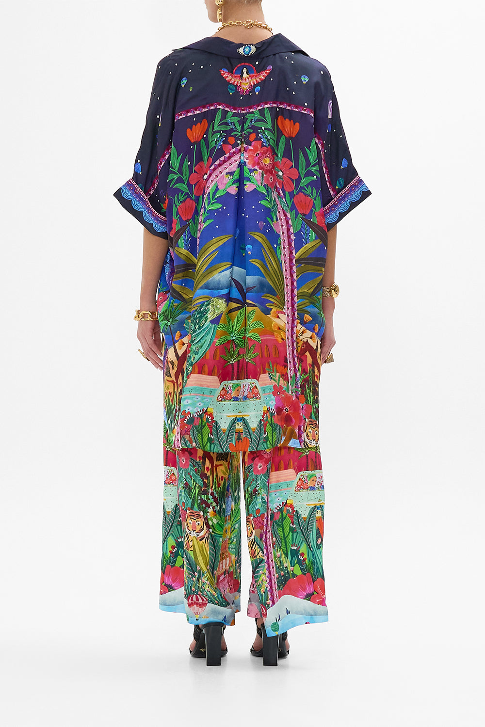 CAMILLA Oversized Pocket Tunic in Mdinight Muses print.