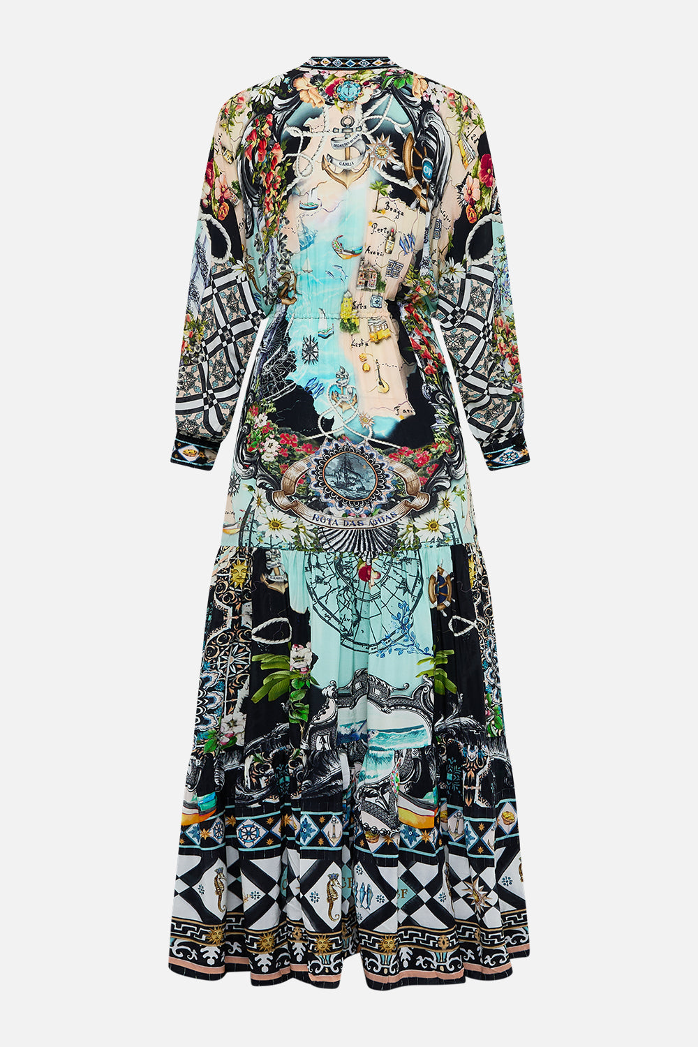 The CAMILLA Tiered Shirtdress With Wide Waist Tie in our Folk Afloat print.