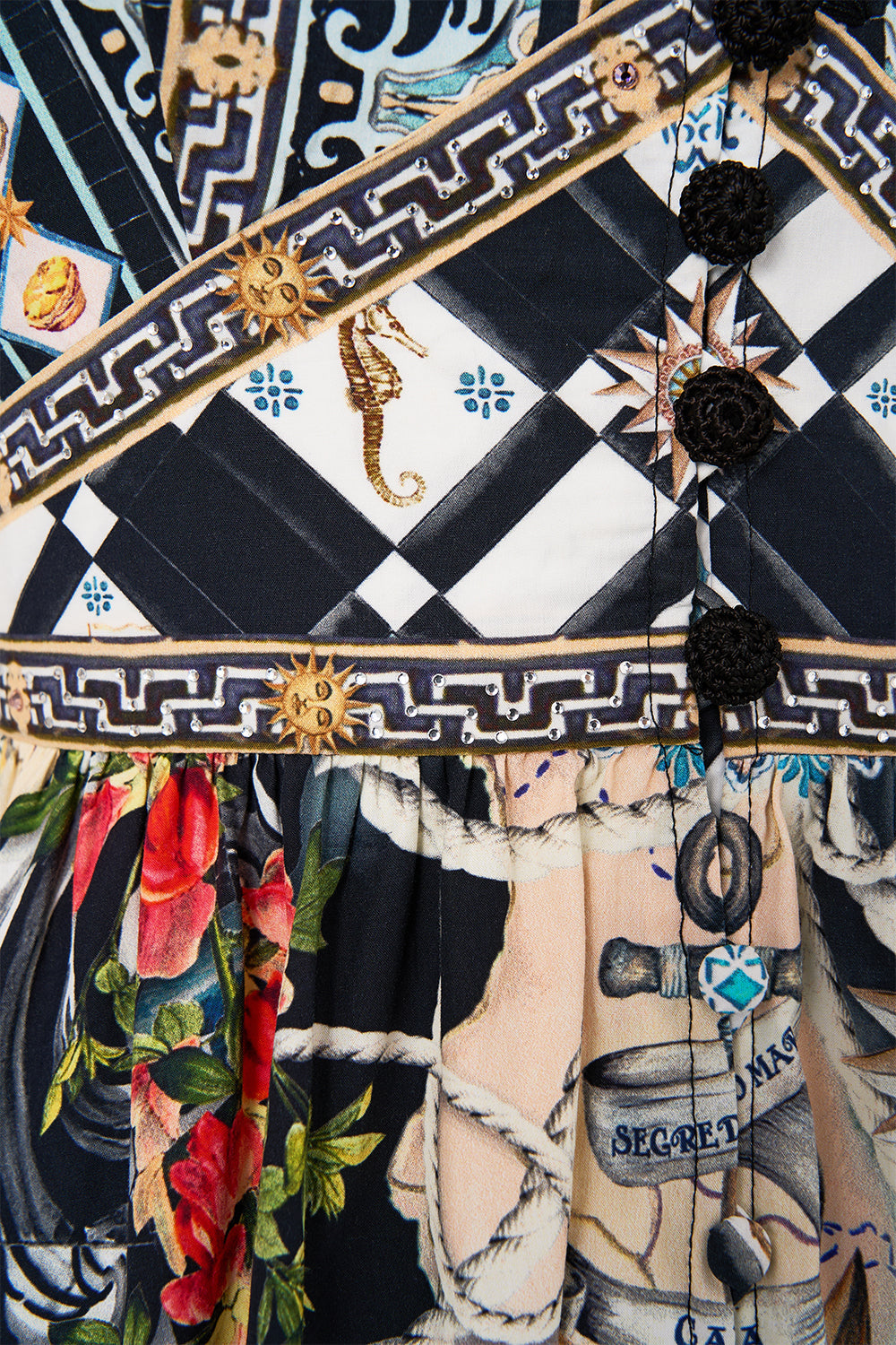 The CAMILLA Tiered Bodice Dress in our Folk Afloat print.