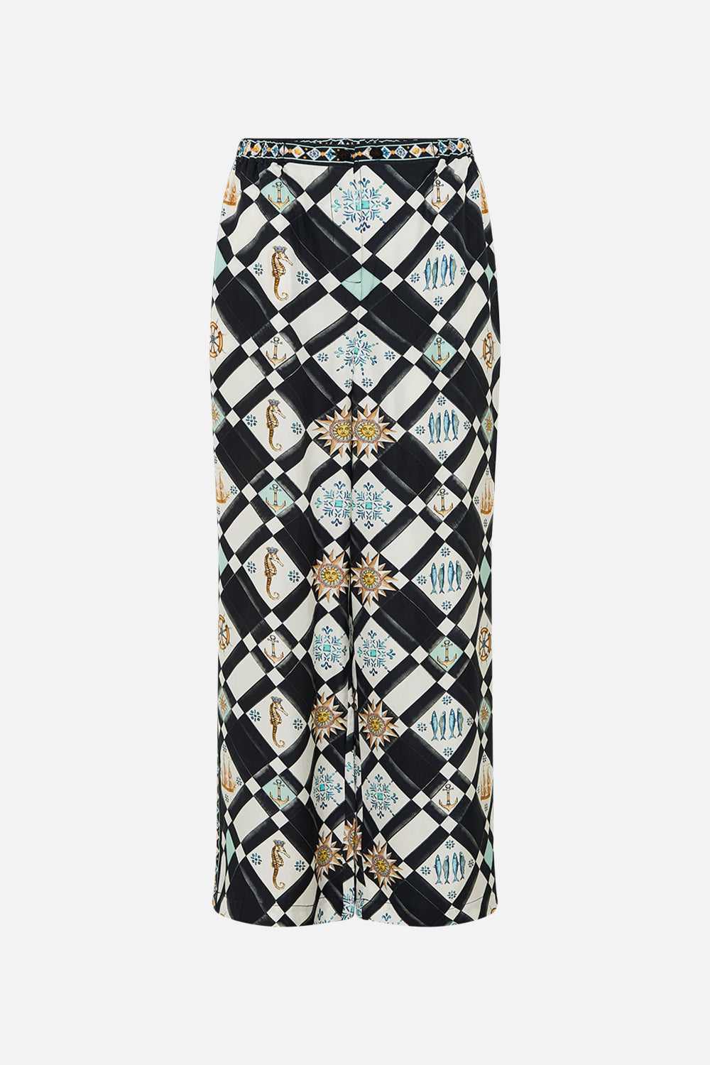 The CAMILLA Button Front Lounge Pant in our Folk Afloat print.