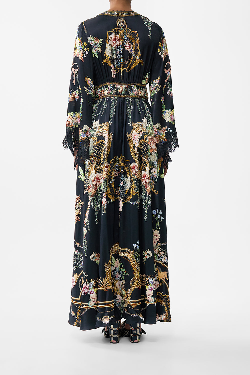 The CAMILLA Kimono Sleeve Dress With Shirring Detail in our Noble Endeavours print.